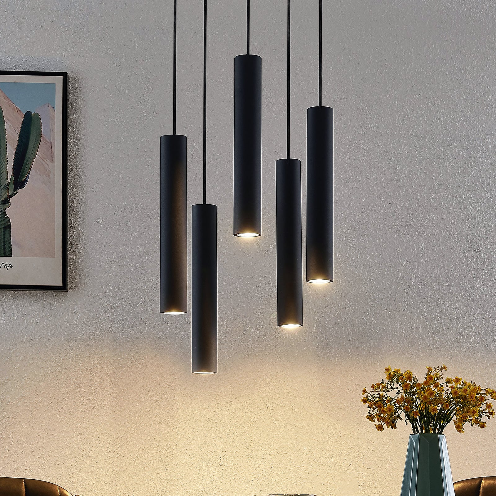 Lindby Hängeleuchte Sanad LED Pendelleuchte dimmbar schwarz 5-flg 40cm Ø 40cm - 4251911703108