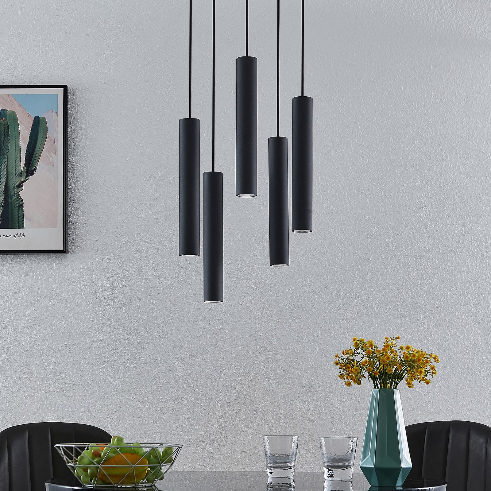 Lindby Hängeleuchte Sanad LED Pendelleuchte dimmbar schwarz 5-flg 40cm Ø 40cm - 4251911703108