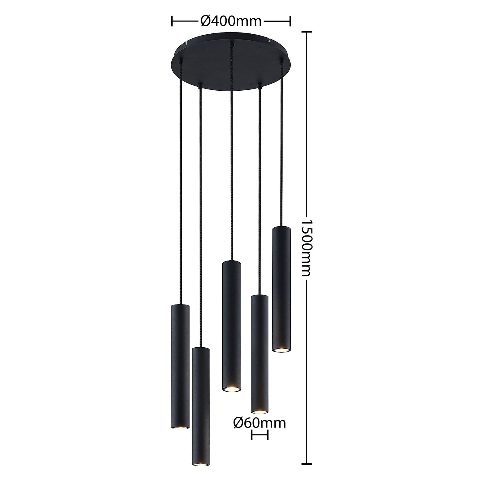 Lindby Hängeleuchte Sanad LED Pendelleuchte dimmbar schwarz 5-flg 40cm Ø 40cm - 4251911703108