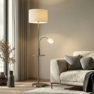 B-Ware Lindby Stehlampe Aovan USB-Ladestation Ablagefläche E27 E14 nickelfarben Lampe