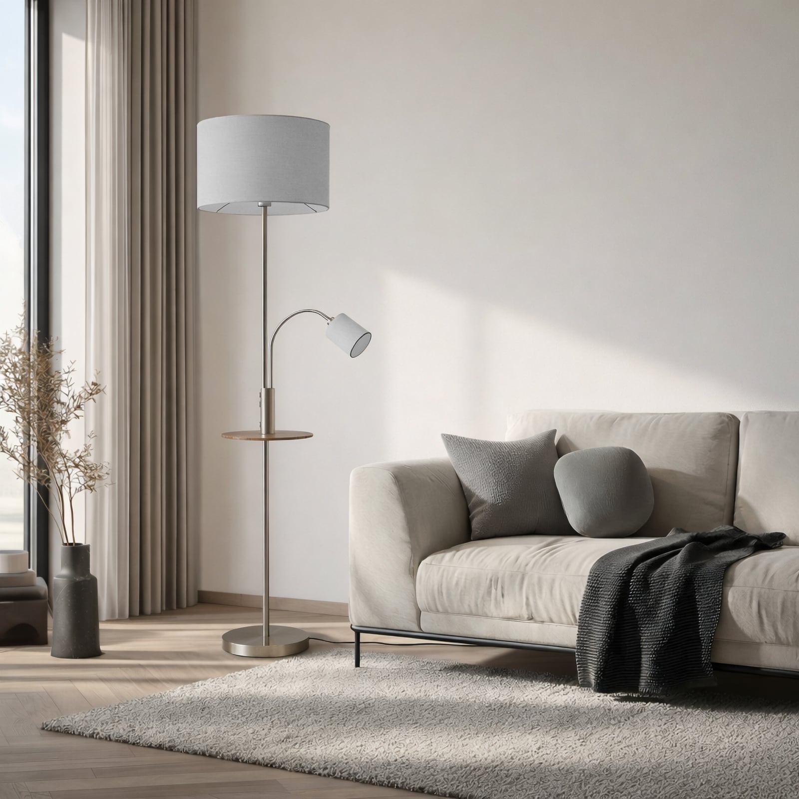 Lindby Stehlampe Aovan USB-Ladestation Ablagefläche E27 E14 nickelfarben Lampe - 4251911702613