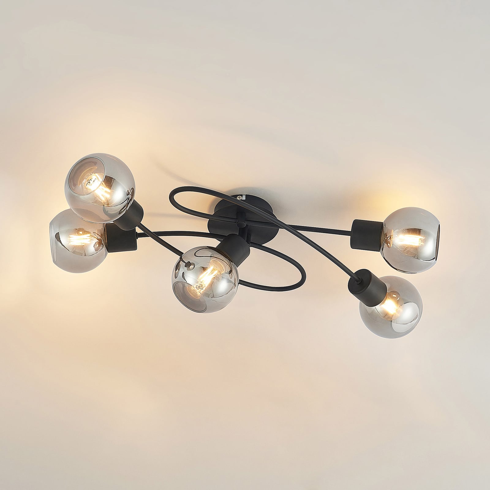 Lindby Deckenlampe Elaina 5-flammig LED Lampe Leuchte dimmbar schwarz rauch Ø66 - 4251911710618