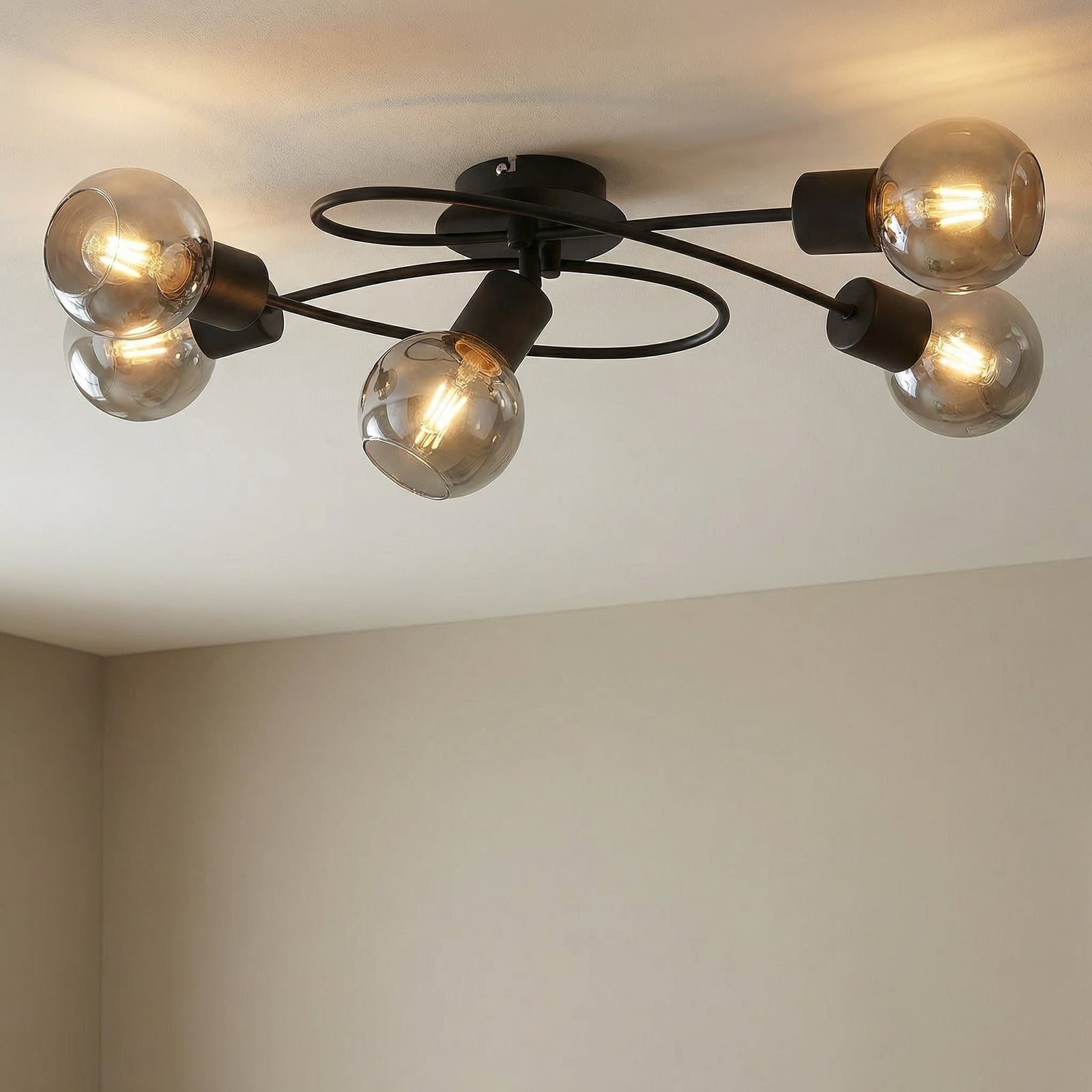 Lindby Deckenlampe Elaina 5-flammig LED Lampe Leuchte dimmbar schwarz rauch Ø66 - 4251911710618