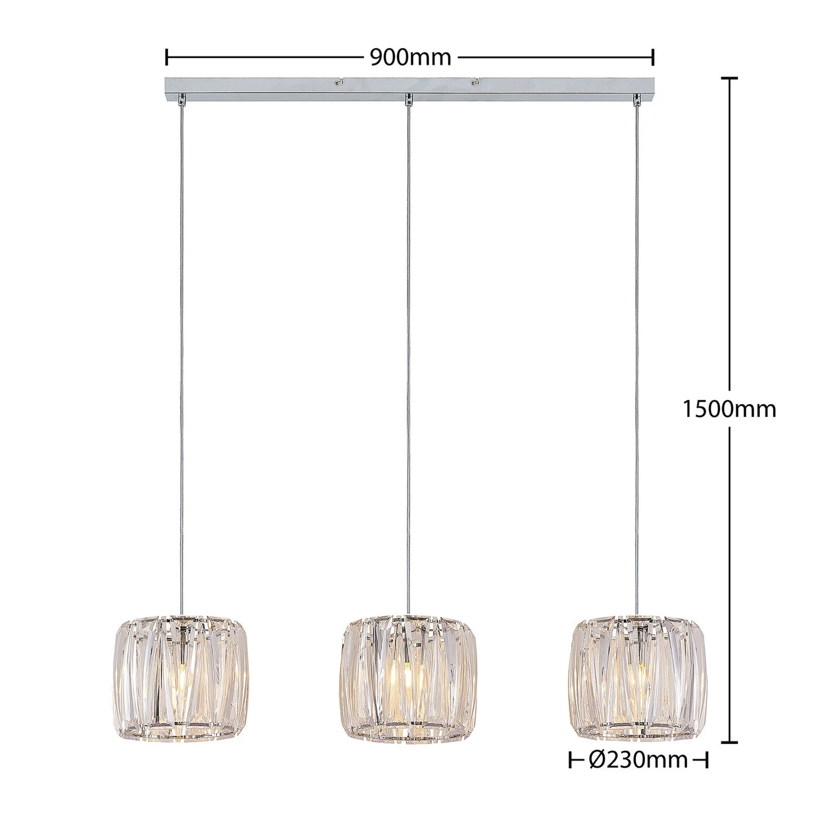 Lindby Hängelampe Pendelleuchte Sofia chrom transparent Metall Acryl 3-flammig - 9627685