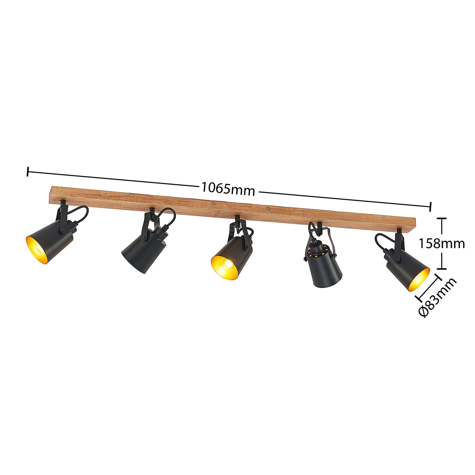 Lindby Deckenstrahler Kimban 5-flg 106 cm Holz Metall dimmbar schwarz/gold - 4251911706802