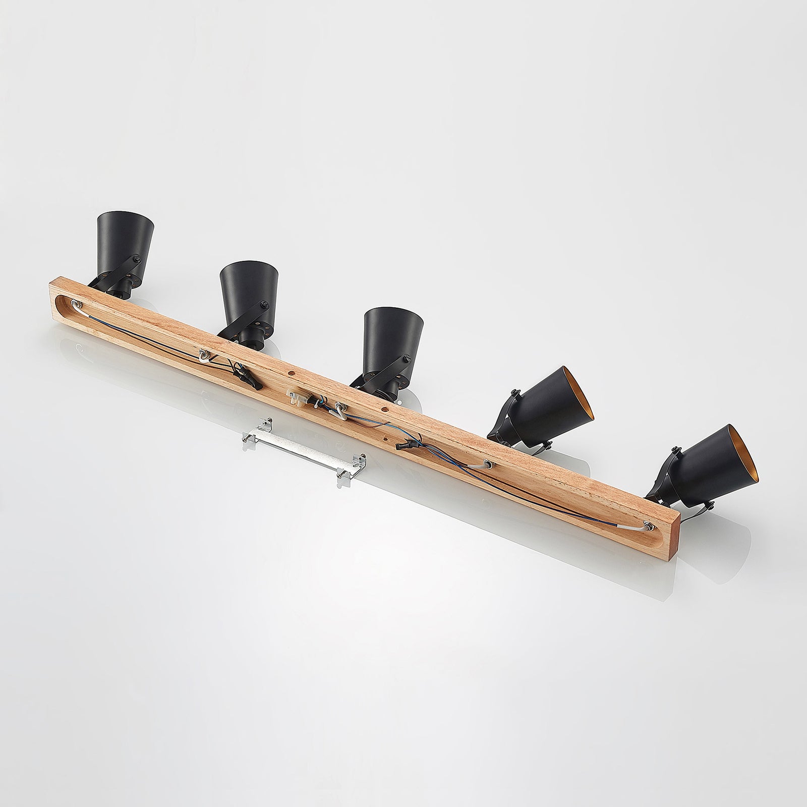 Lindby Deckenstrahler Kimban 5-flg 106 cm Holz Metall dimmbar schwarz/gold - 4251911706802