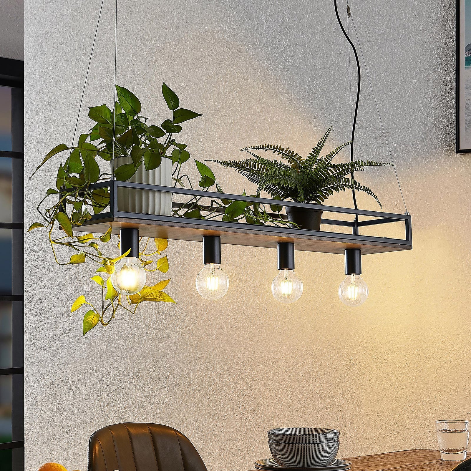 Lindby Hängelampe Hängeleuchte Kirista LED Pendelleuchte Lampe schwarz Holz - 4251911734799