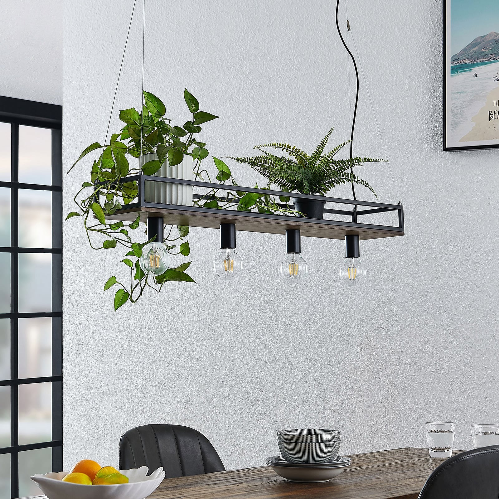 Lindby Hängelampe Hängeleuchte Kirista LED Pendelleuchte Lampe schwarz Holz - 4251911734799