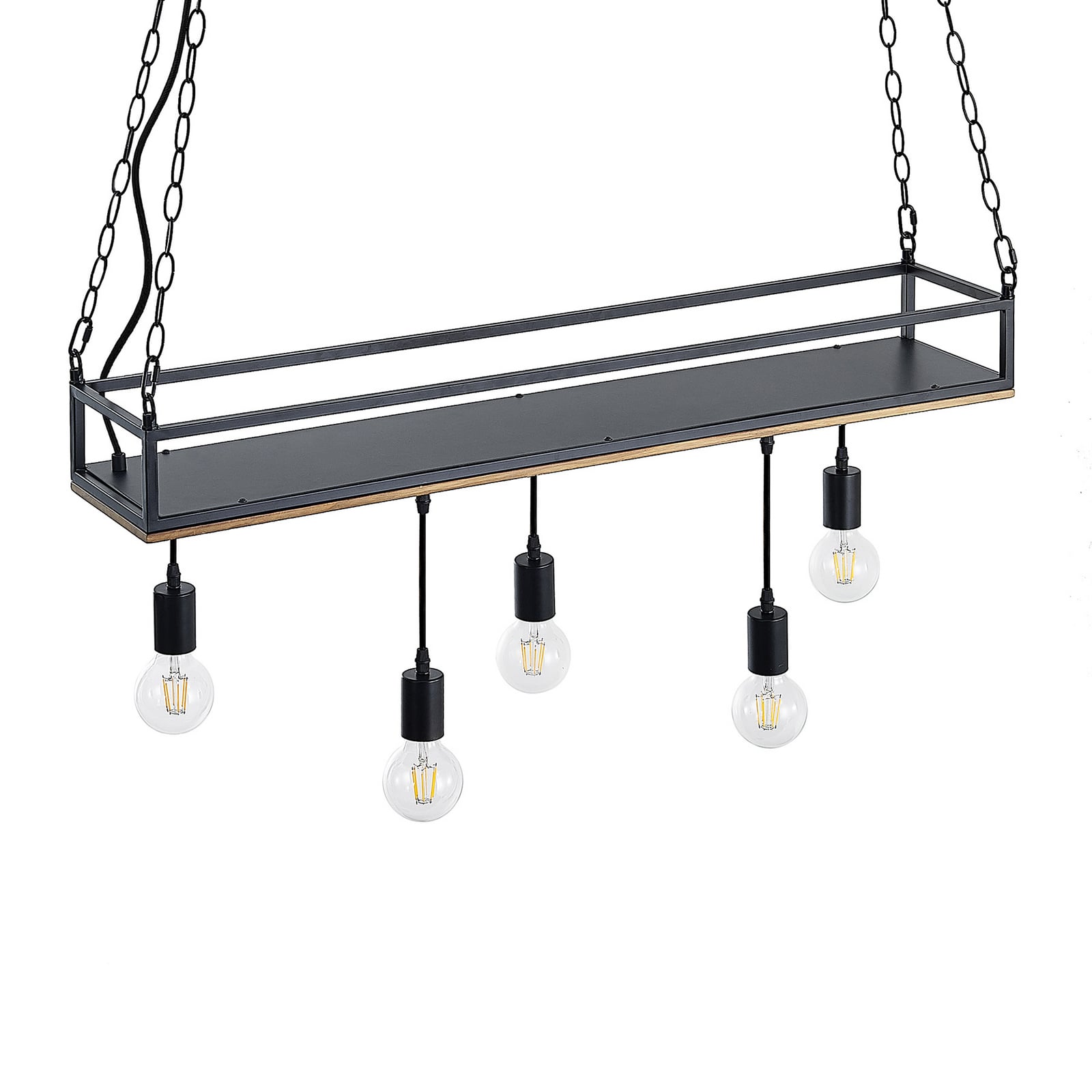 Lindby Pendelleuchte Kirista 5-flg LED schwarz Holz 100cm E27 Leuchte Lampe - 4251911734812