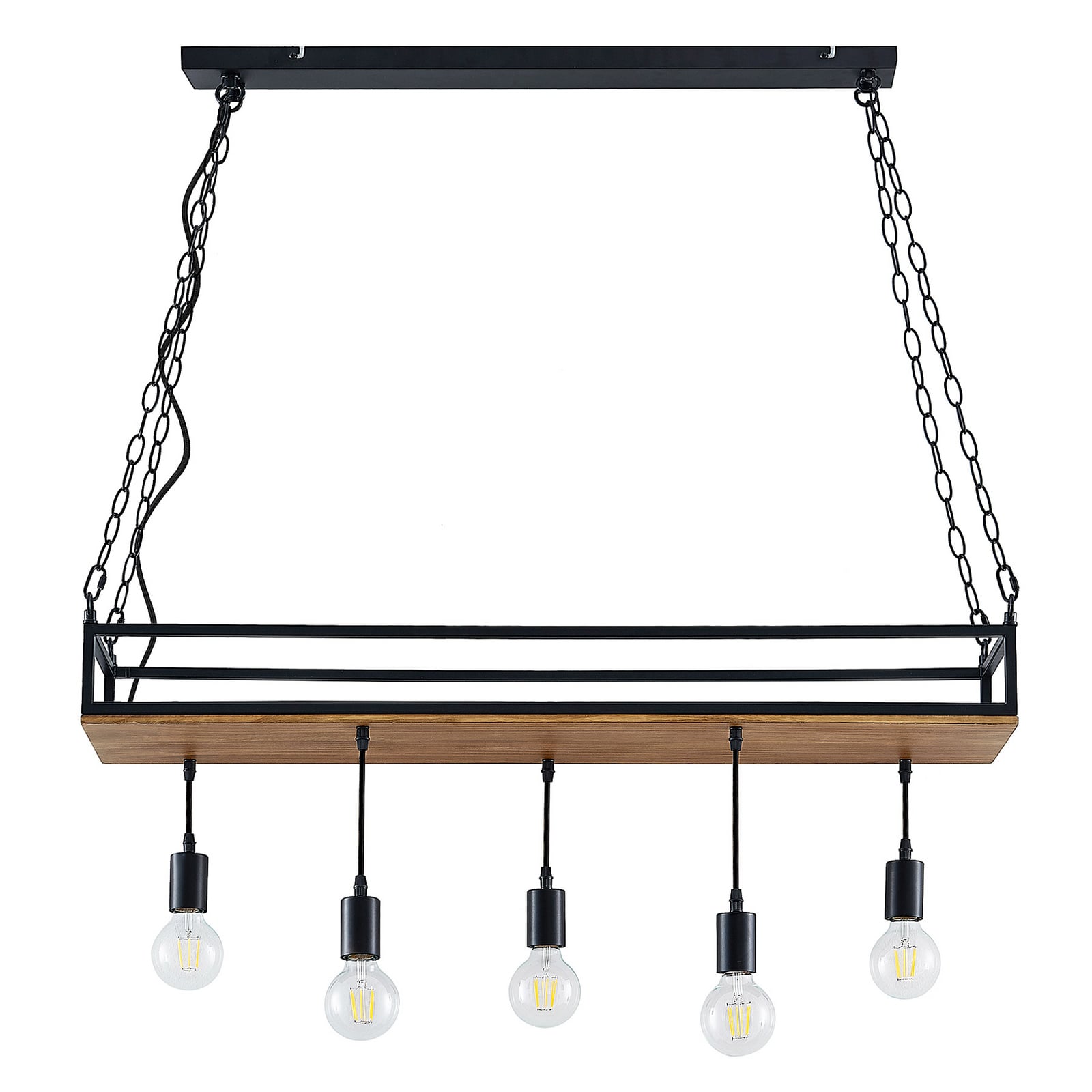 Lindby Pendelleuchte Kirista 5-flg LED schwarz Holz 100cm E27 Leuchte Lampe - 4251911734812