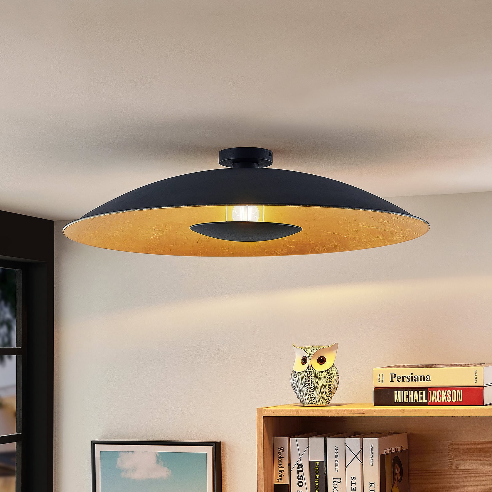 Lindby Deckenlampe Narisara LED Leuchte dimmbar schwarz-gold Ø80cm 1-flammig - 4251911713541