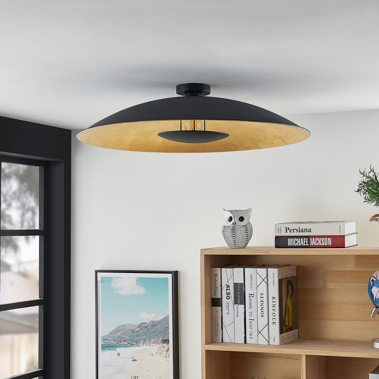 Lindby Deckenlampe Narisara LED Leuchte dimmbar schwarz-gold Ø80cm 1-flammig - 4251911713541