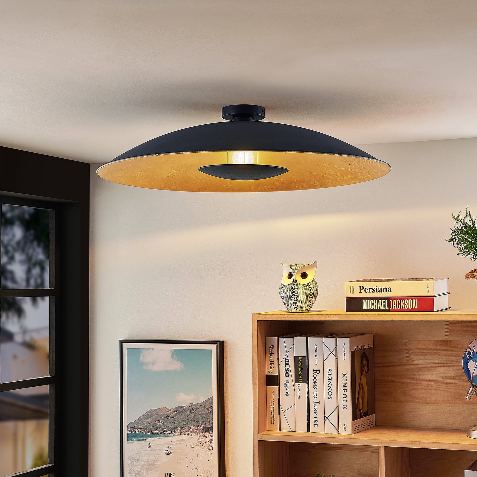 Lindby Deckenlampe Narisara LED Leuchte dimmbar schwarz-gold Ø80cm 1-flammig - 4251911713541
