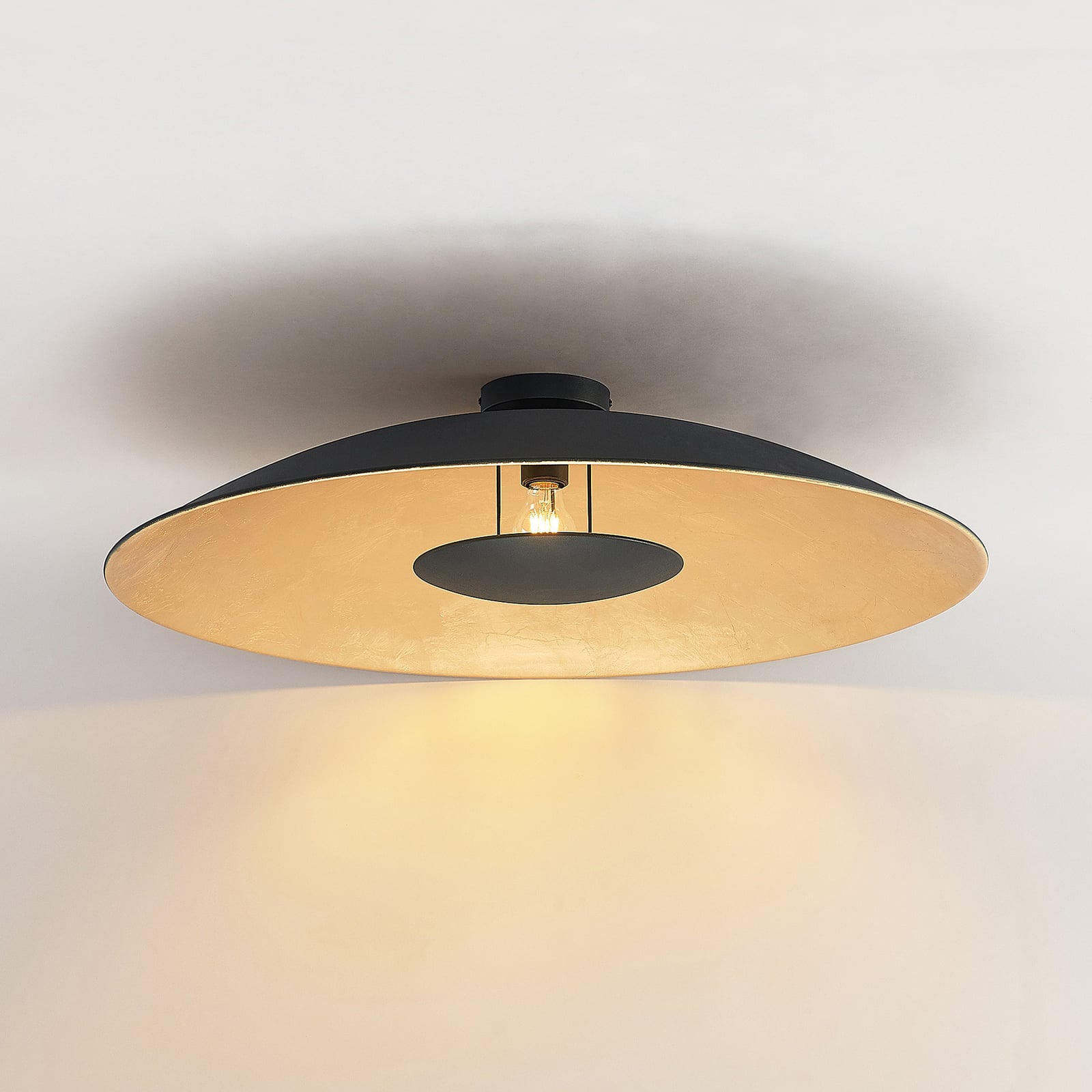 Lindby Deckenlampe Narisara LED Leuchte dimmbar schwarz-gold Ø80cm 1-flammig - 4251911713541
