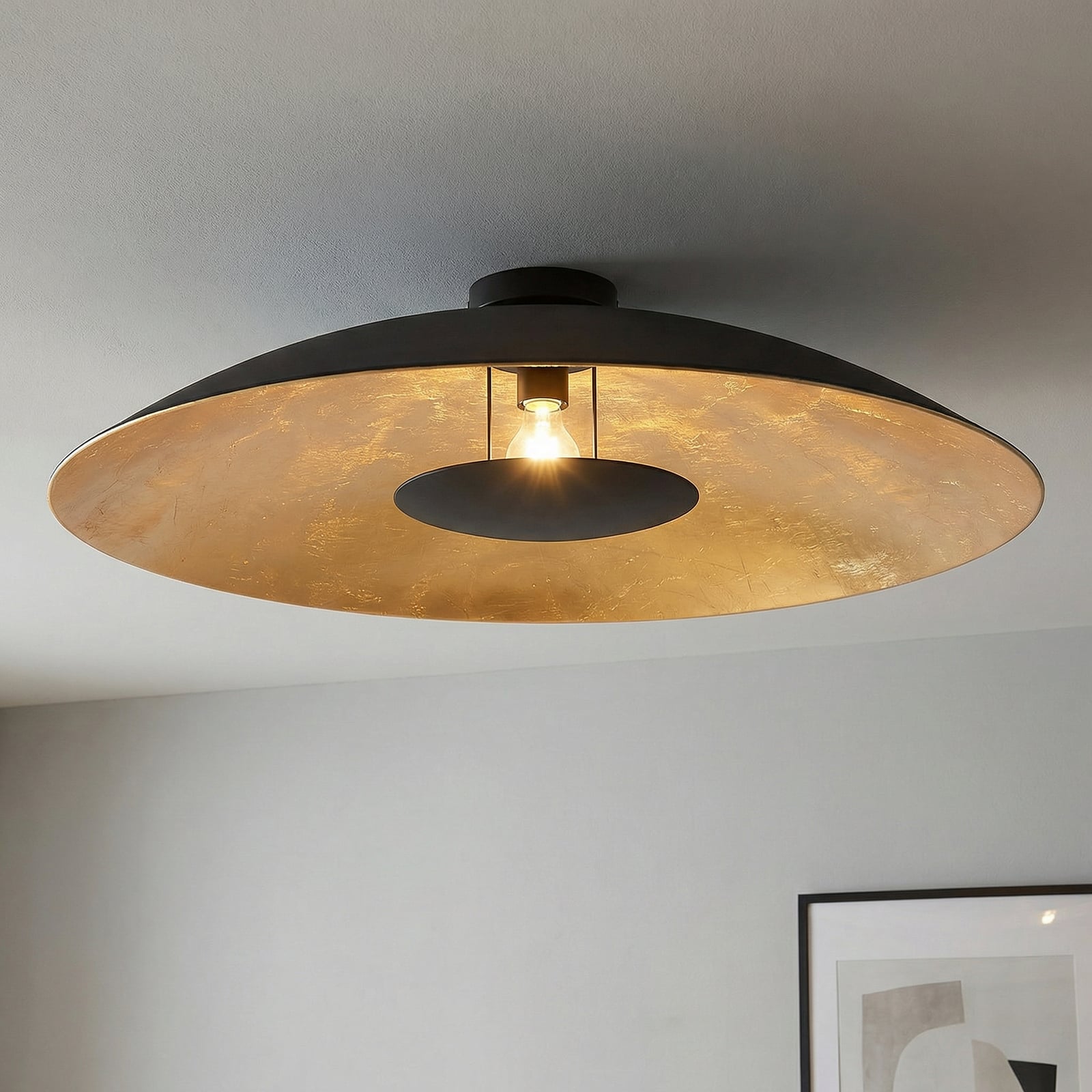 Lindby Deckenlampe Narisara LED Leuchte dimmbar schwarz-gold Ø80cm 1-flammig - 4251911713541