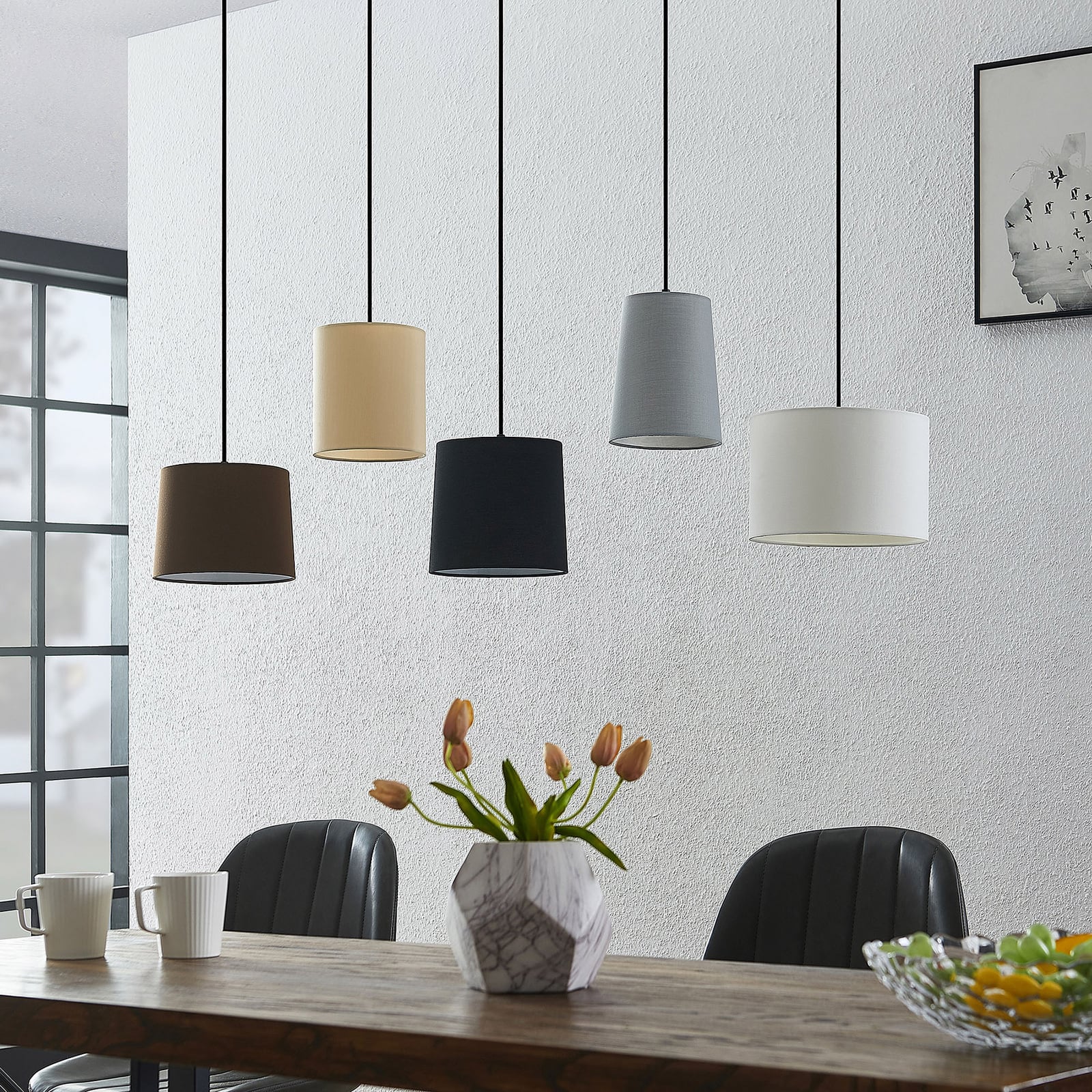 Lindby Hängeleuchte Amilia LED Pendelleuchte Lampe 5-flg grau beige E27 60W - 4251911719413