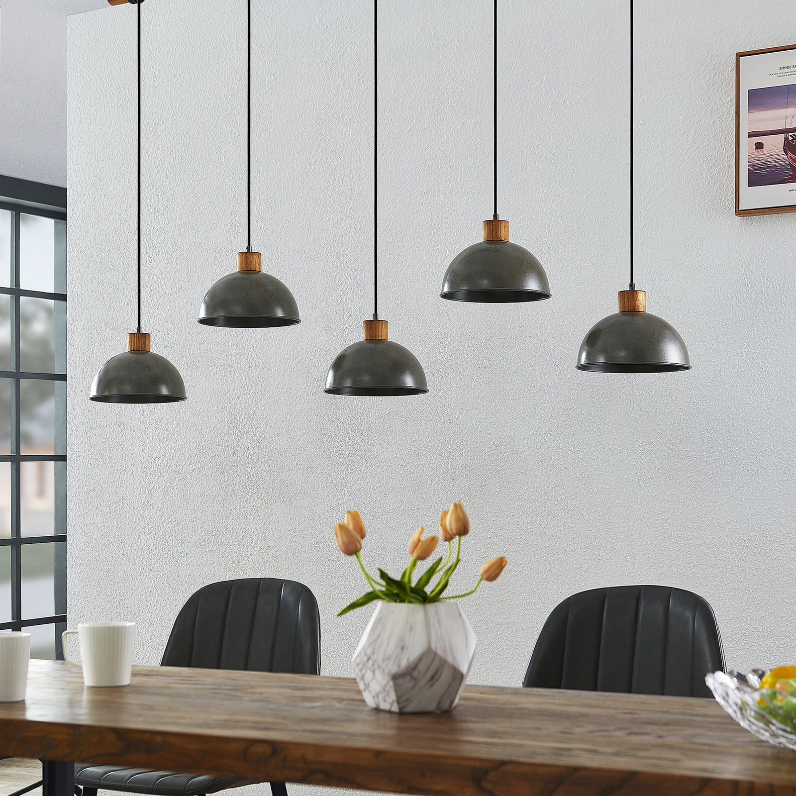 Lindby Hängeleuchte Pendelleuchte Durbis LED 5-flammig E27 grau 149 cm - 4251911719529