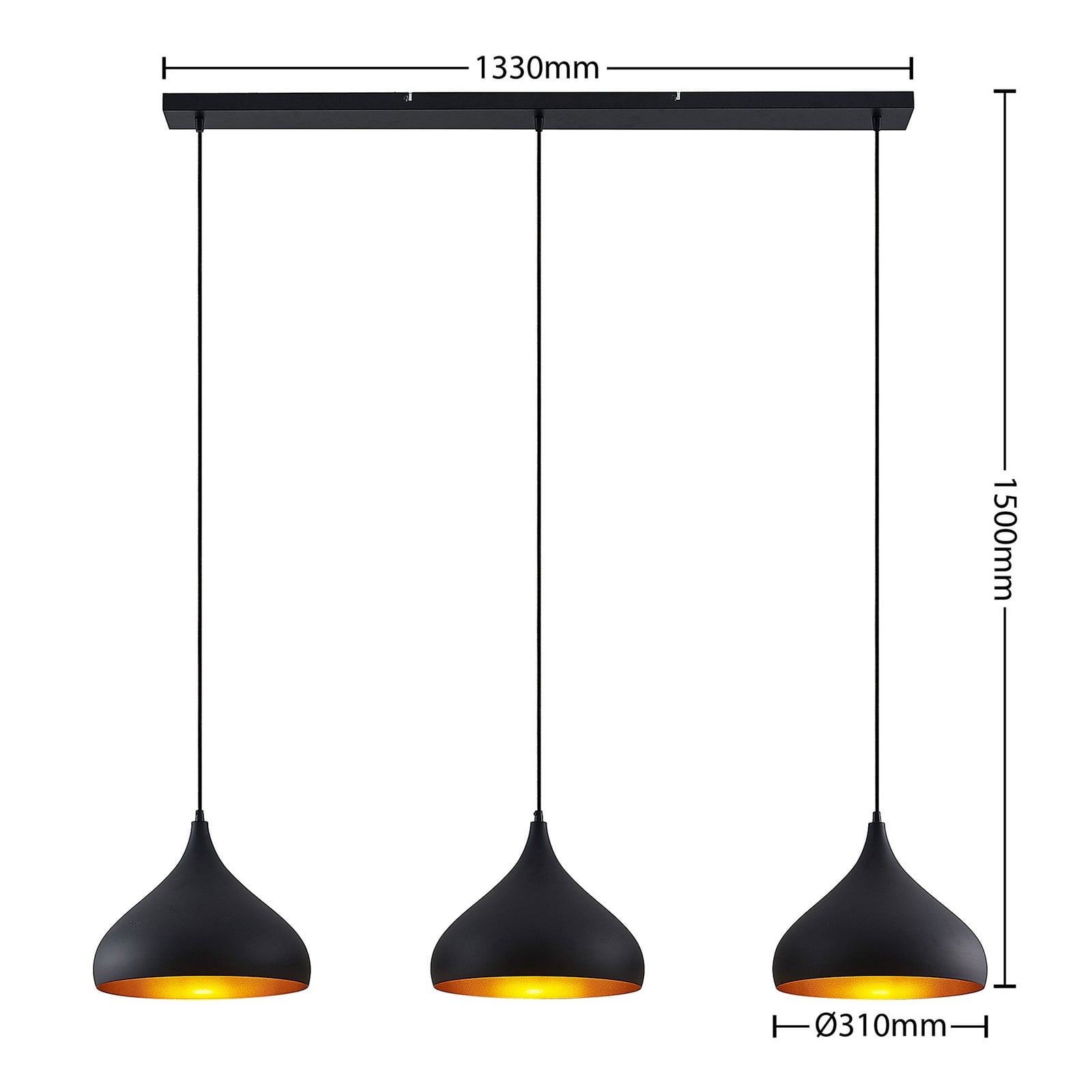 Lindby Pendelleuchte Hängeleuchte Elamira LED Lampe dimmbar schwarz-gold 133cm - 4251911726633