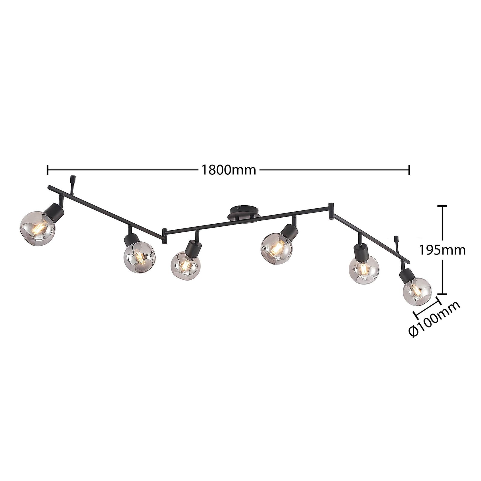 Lindby Deckenstrahler Eridia LED dimmbar schwarz 6-flammig 180cm Rauchglas - 4251911728378