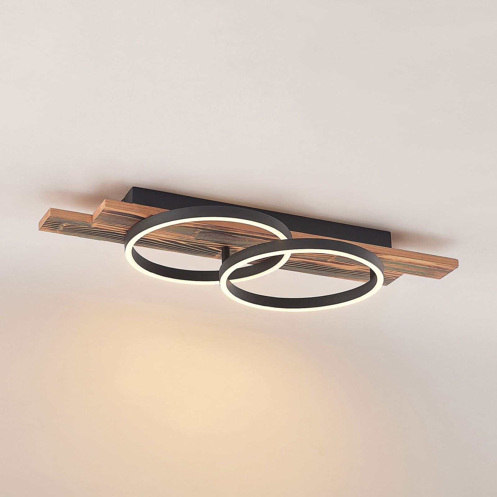 Lindby Deckenleuchte Sentoa LED Lampe dimmbar warmweiß Kiefernholz 75cm lang - 4251911728088