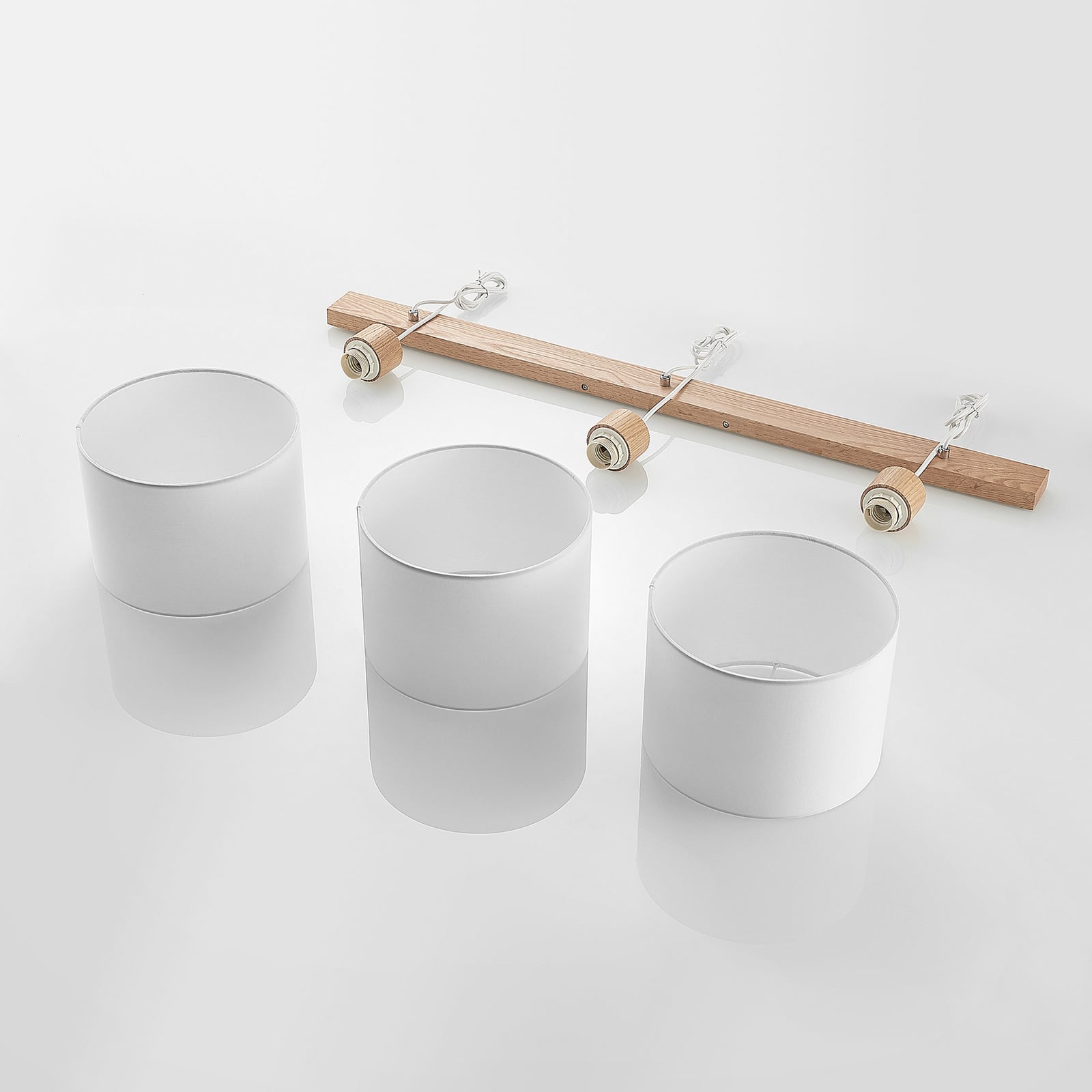 Lindby Hängeleuchte Imarin LED Pendelleuchte dimmbar E27 Textil Holz weiß 100cm - 4251911728996