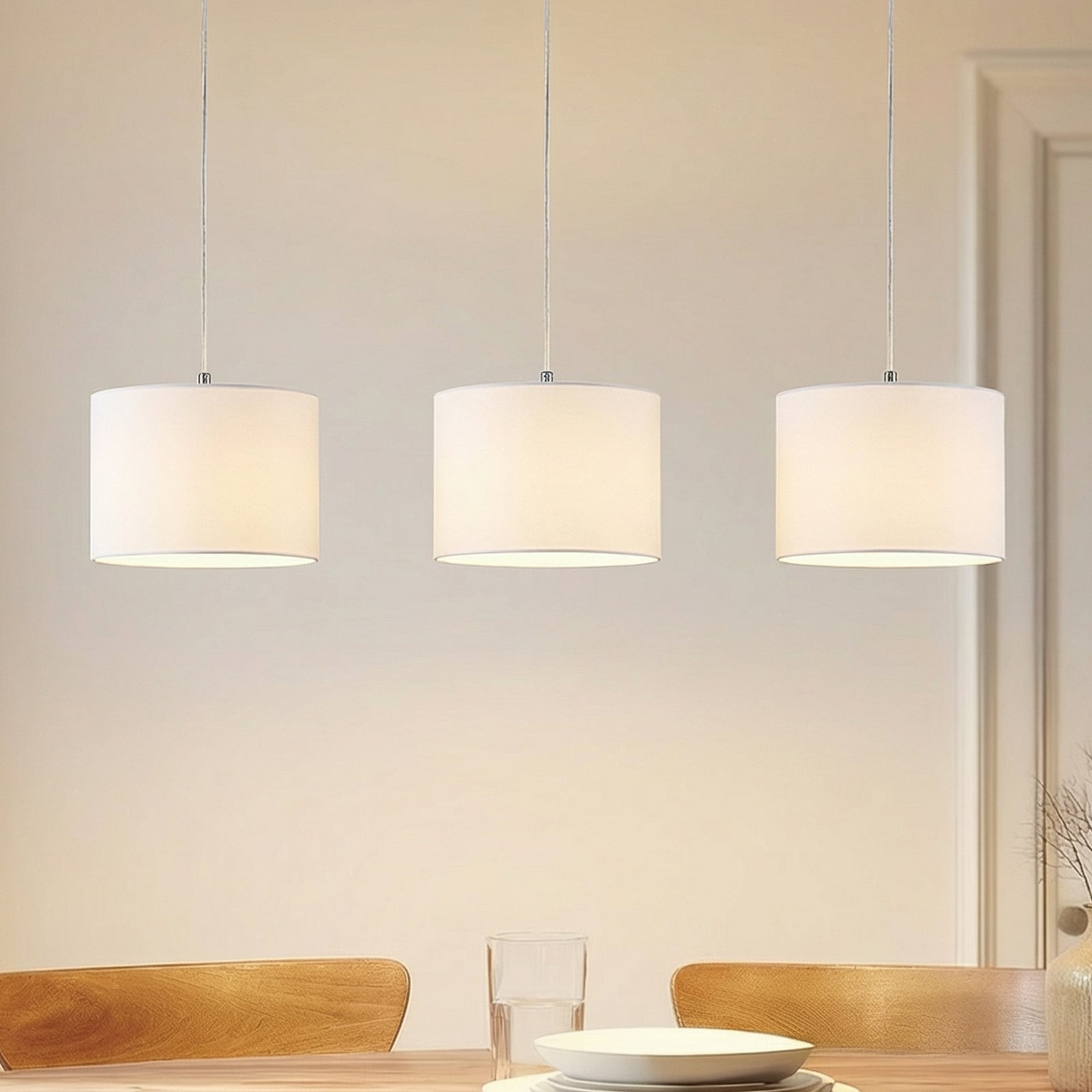 Lindby Hängeleuchte Imarin LED Pendelleuchte dimmbar E27 Textil Holz weiß 100cm - 4251911728996