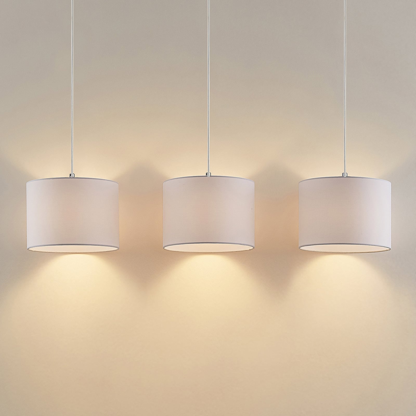 Lindby Hängeleuchte Imarin LED Pendelleuchte dimmbar E27 Textil Holz weiß 100cm - 4251911728996