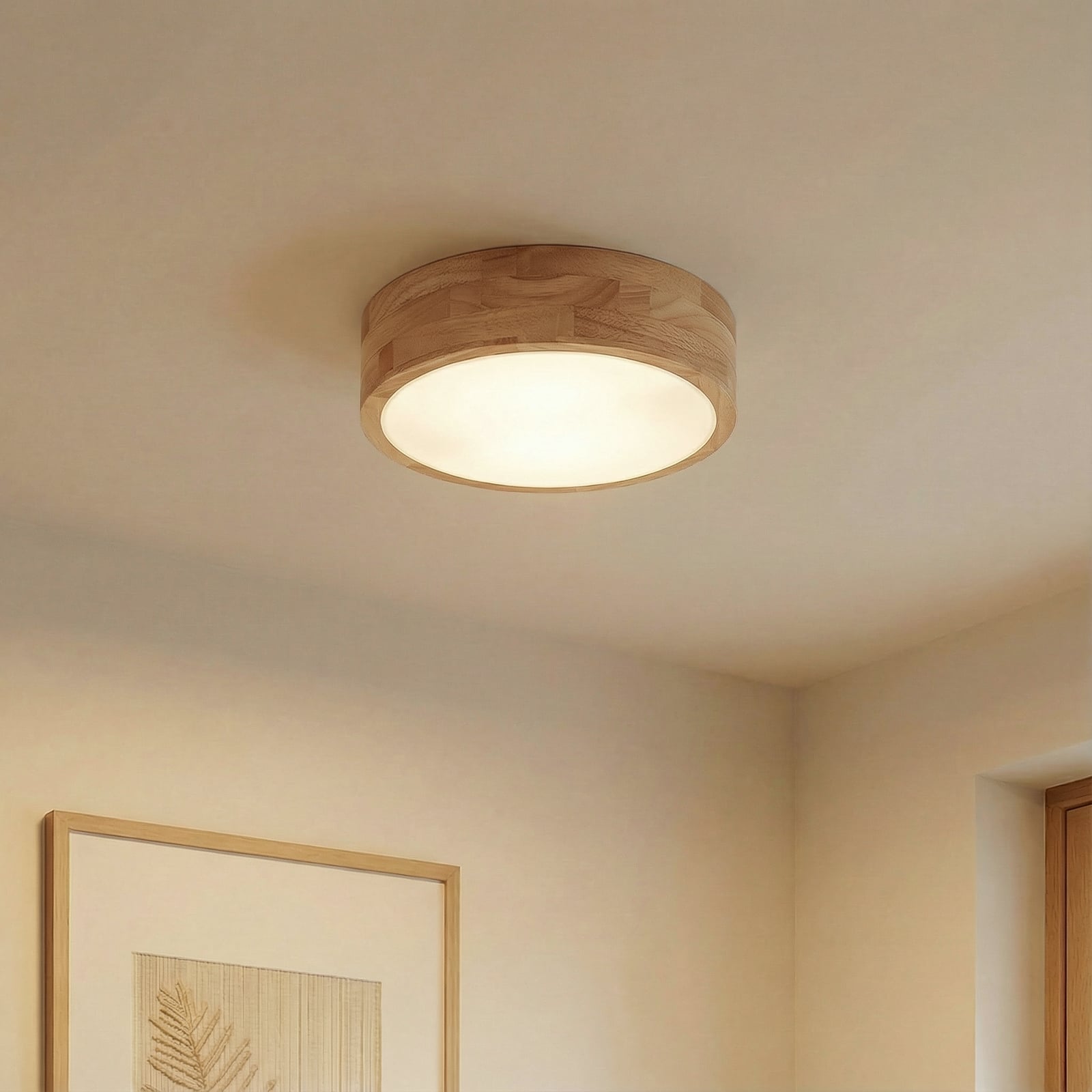 Lindby Deckenlampe Tanju LED Lampe Leuchte dimmbar Holz Ø30cm weiß 2-flg - 4251911729030