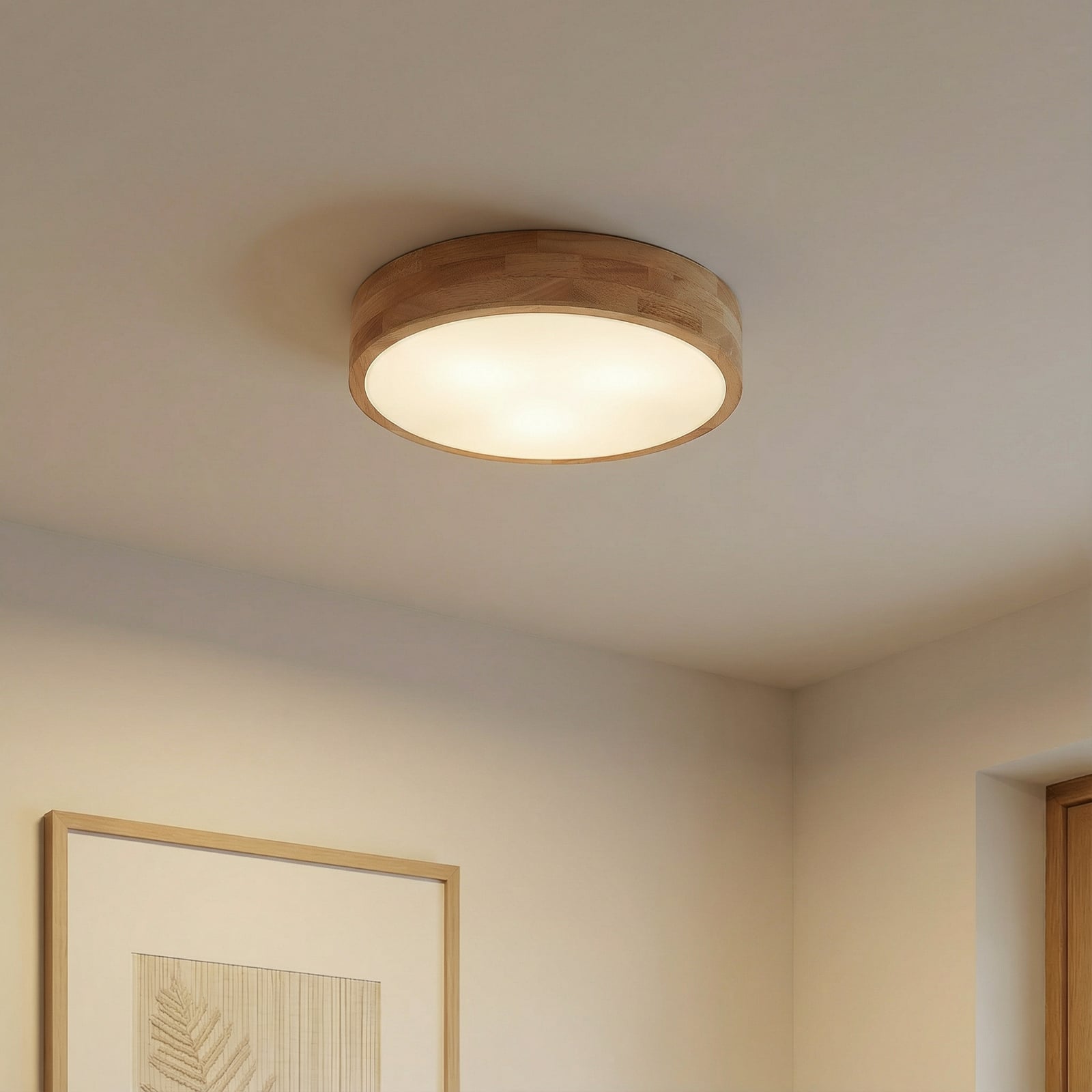 Lindby Deckenlampe Hängeleuchte Tanju LED Leuchte dimmbar Holz Ø40cm weiß 3-flg - 4251911729047