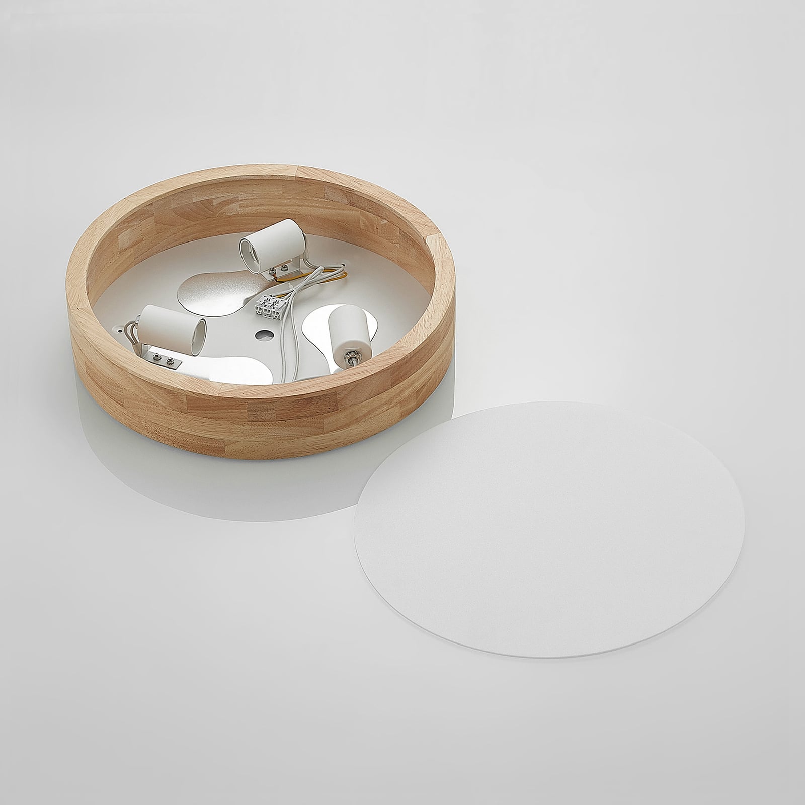 Lindby Deckenlampe Hängeleuchte Tanju LED Leuchte dimmbar Holz Ø40cm weiß 3-flg - 4251911729047