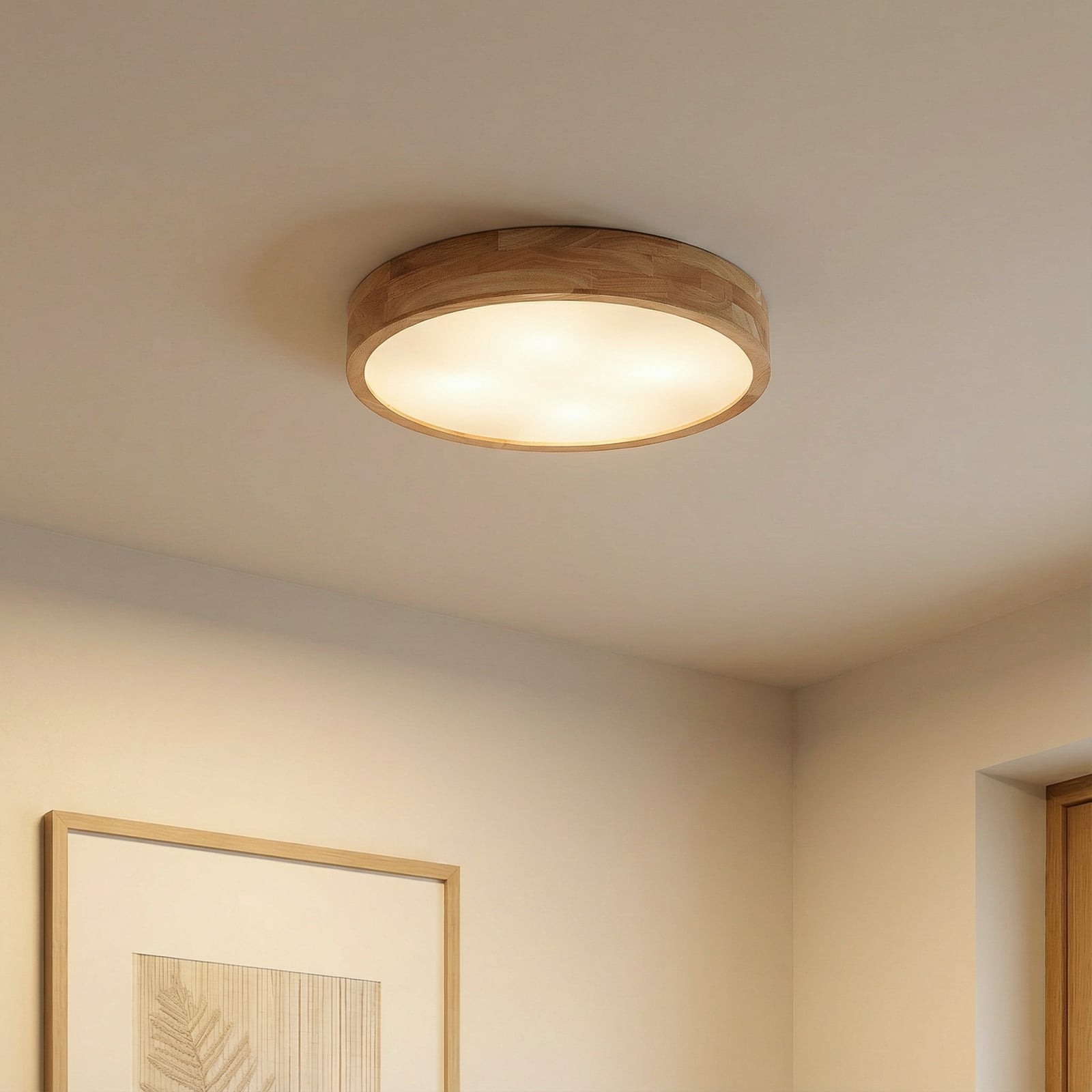 Lindby Deckenlampe Leuchte Tanju LED Lampe dimmbar Kautschukholz Ø50cm hell - 4251911729054
