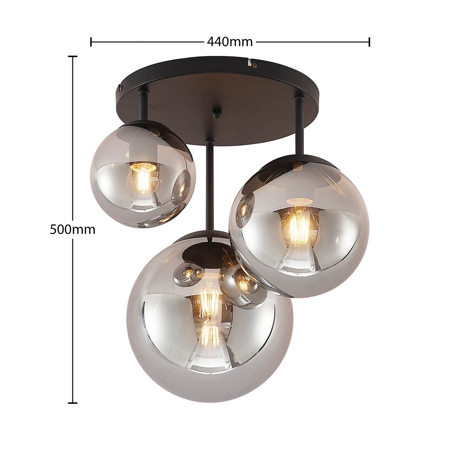 Lindby Deckenleuchte Teeja LED Deckenlampe Leuchte dimmbar grau Ø47cm 3-flammig - 4251911746013
