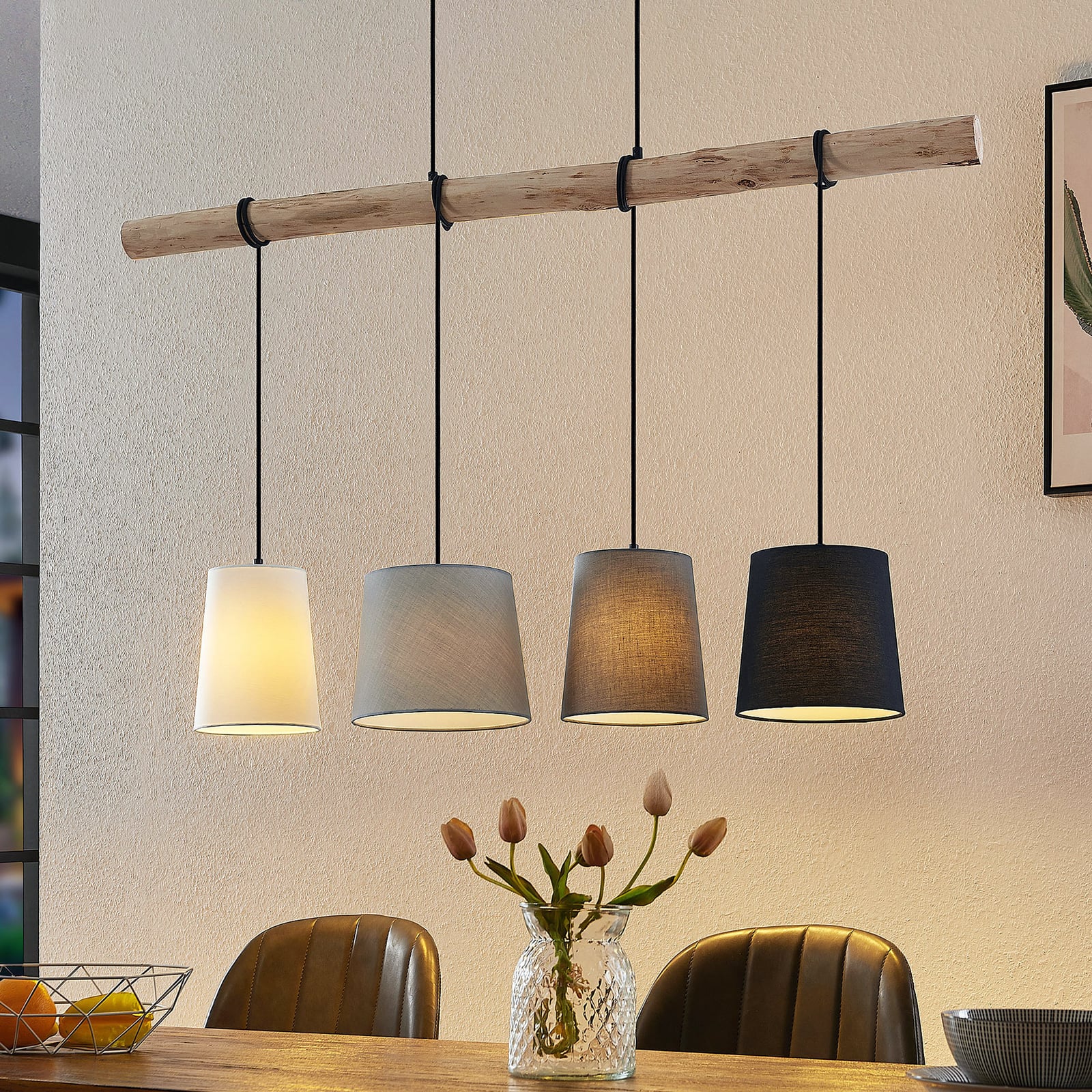 Lindby Hängeleuchte Hinai LED Pendelleuchte dimmbar schwarz grau weiß 116cm - 4251911724646