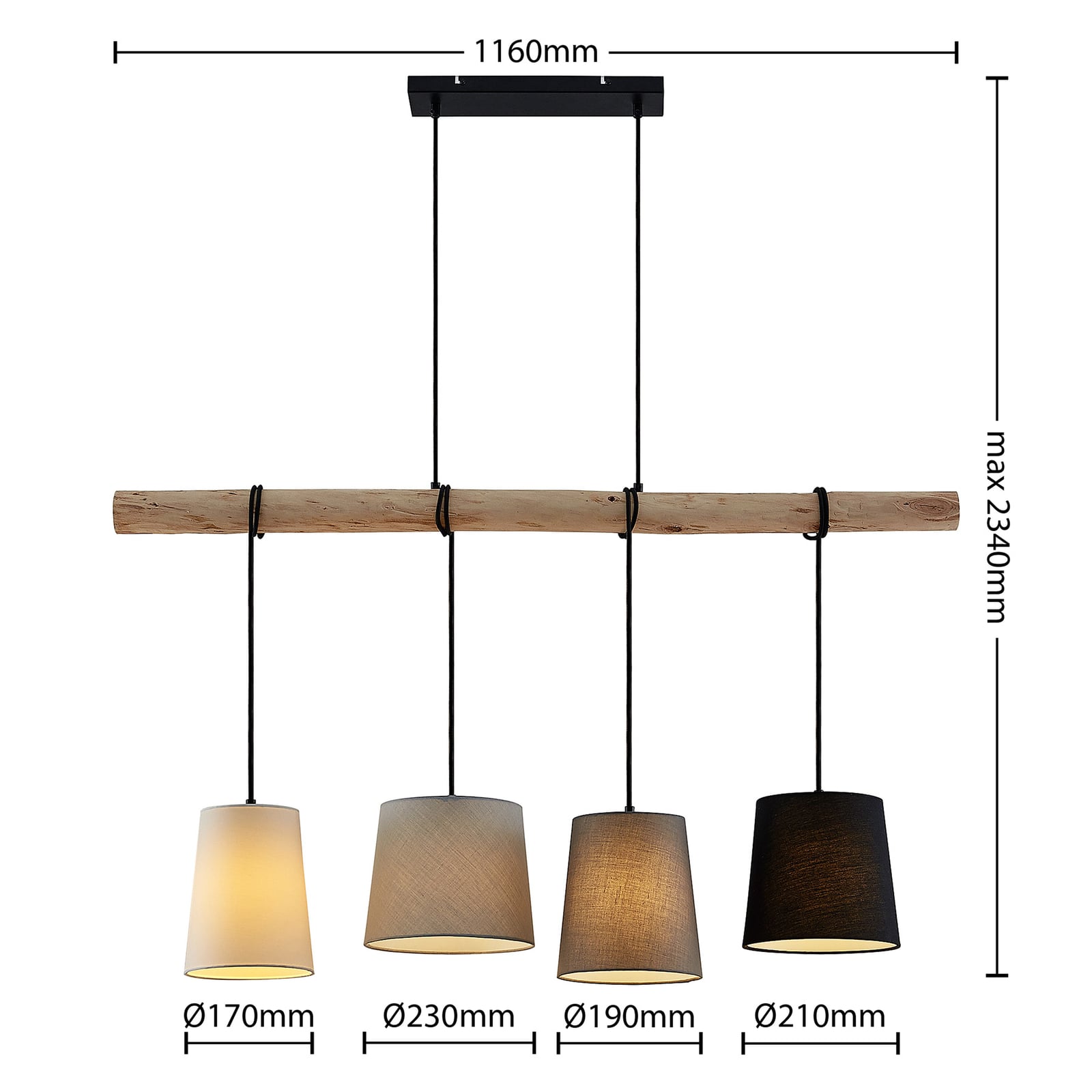 Lindby Hängeleuchte Hinai LED Pendelleuchte dimmbar schwarz grau weiß 116cm - 4251911724646