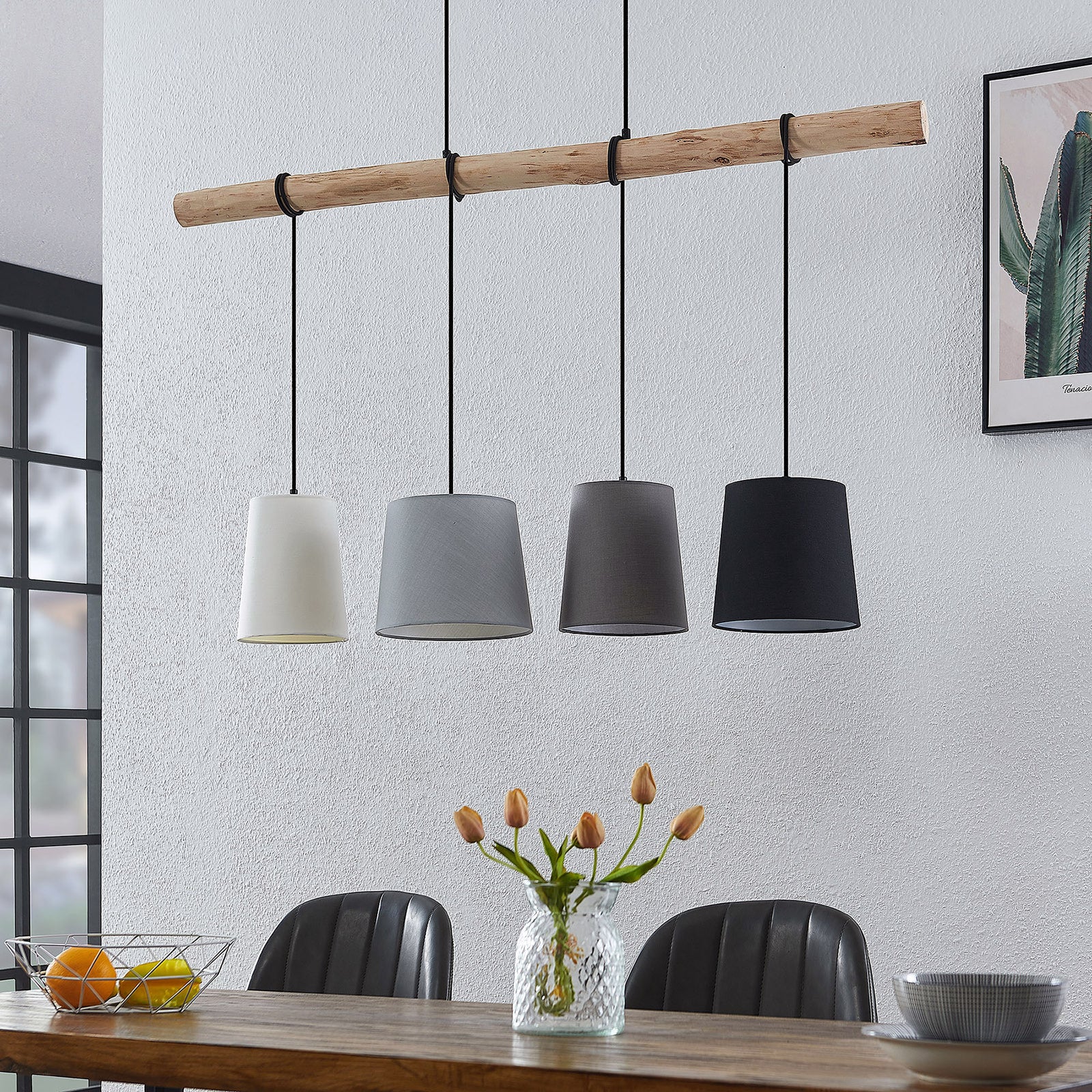 Lindby Hängeleuchte Hinai LED Pendelleuchte dimmbar schwarz grau weiß 116cm - 4251911724646
