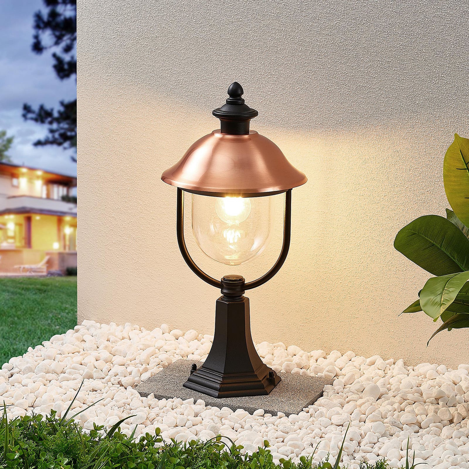 Lindby Sockelleuchte Clint Außenleuchte Gartenlampe E27 dimmbar schwarz kupfer - 4251096573602