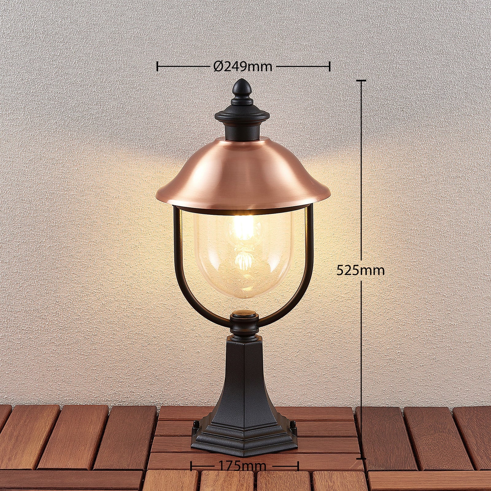 Lindby Sockelleuchte Clint Außenleuchte Gartenlampe E27 dimmbar schwarz kupfer - 4251096573602