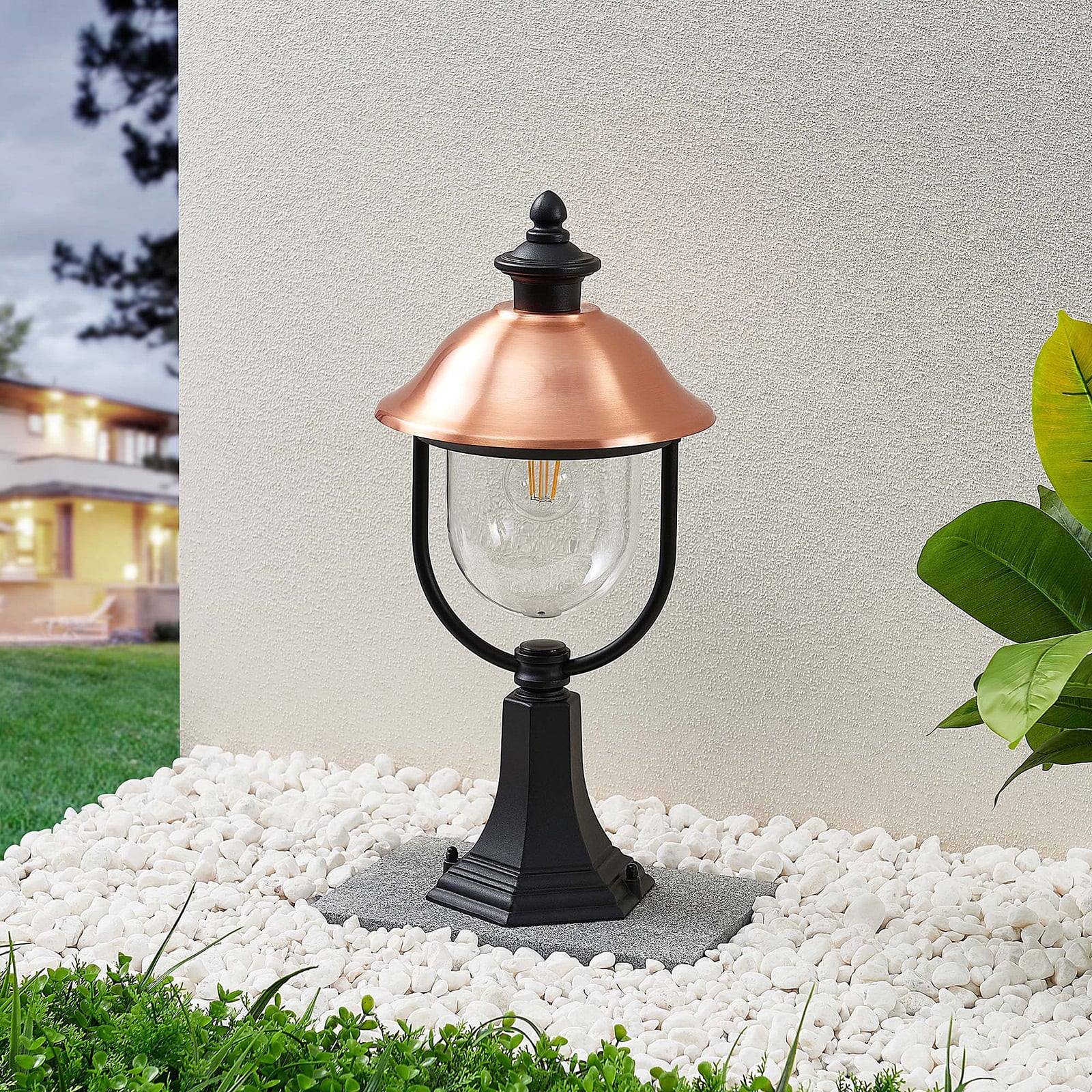 Lindby Sockelleuchte Clint Außenleuchte Gartenlampe E27 dimmbar schwarz kupfer - 4251096573602
