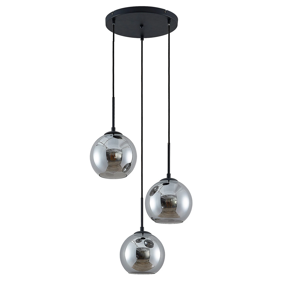 Lindby Hängelampe Jurian Pendelleuchte Glasleuchte 32cm 3flg Schwarz/Rauch E27  B-Ware - 9637830