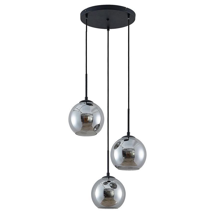Lindby Hängelampe Jurian Pendelleuchte Glasleuchte 32cm 3flg Schwarz/Rauch E27  B-Ware - 9637830