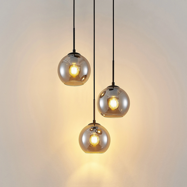 Lindby Hängelampe Jurian Pendelleuchte Glasleuchte 32cm 3flg Schwarz/Rauch E27  B-Ware - 9637830
