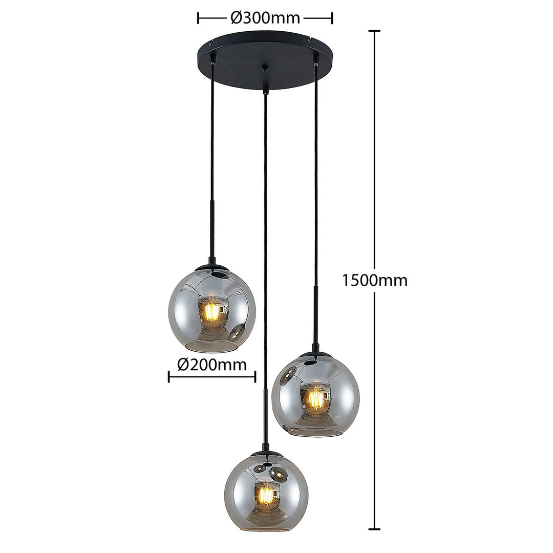Lindby Hängelampe Jurian Pendelleuchte Glasleuchte 32cm 3flg Schwarz/Rauch E27  B-Ware - 9637830