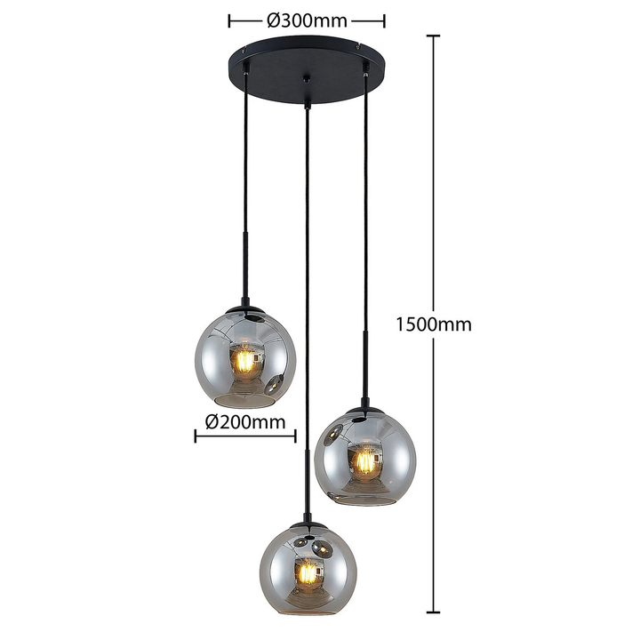 Lindby Hängelampe Jurian Pendelleuchte Glasleuchte 32cm 3flg Schwarz/Rauch E27  B-Ware - 9637830