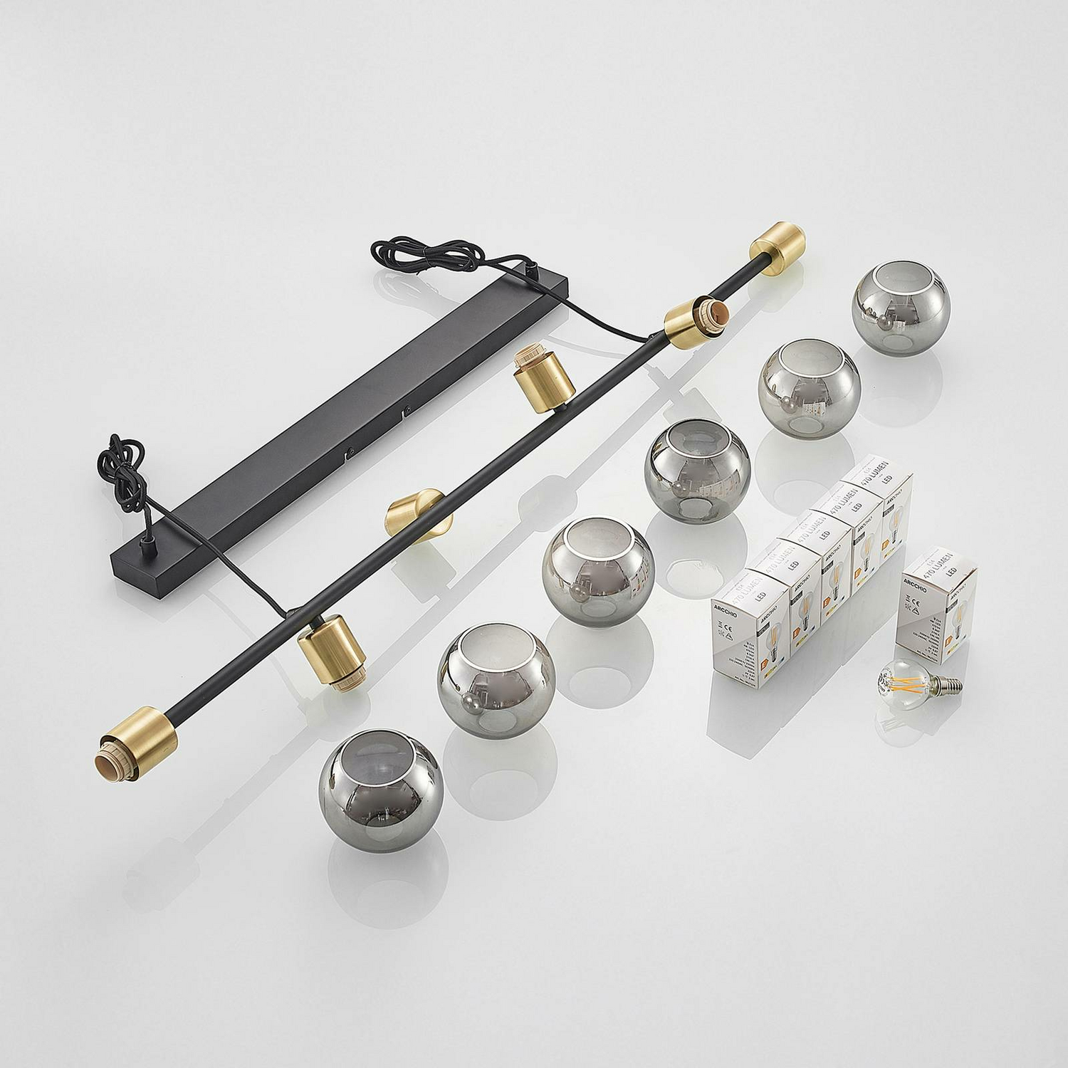 Lindby Biscala Led Pendellampe Hängelampe Deckenlampe E14 Schwarz Messing Rauch B-Ware - 4251911720051