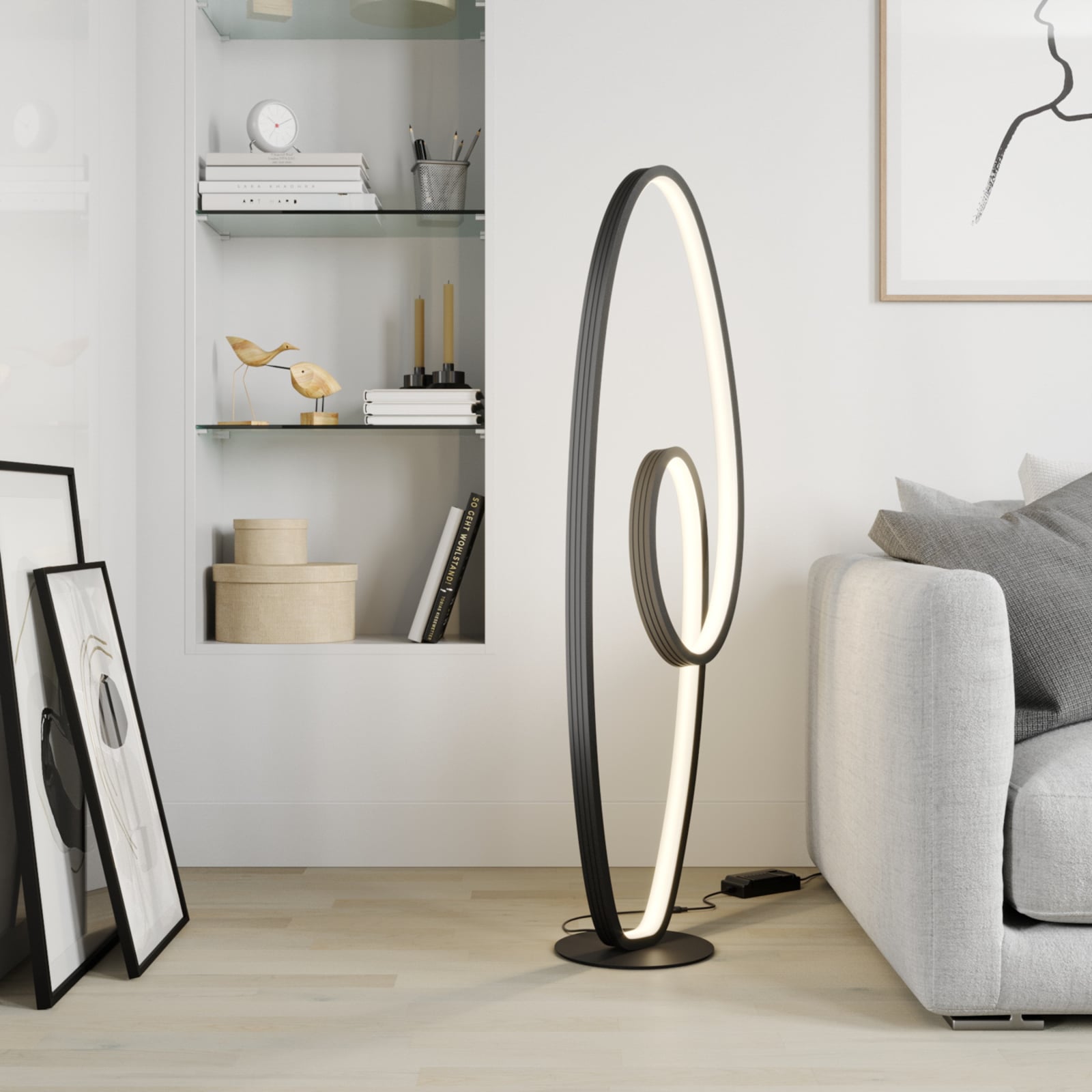 Lucande Stehleuchte Bronwyn LED dimmbar anthrazit Aluminium 122cm 32W 3200Lumen - 4251096572315