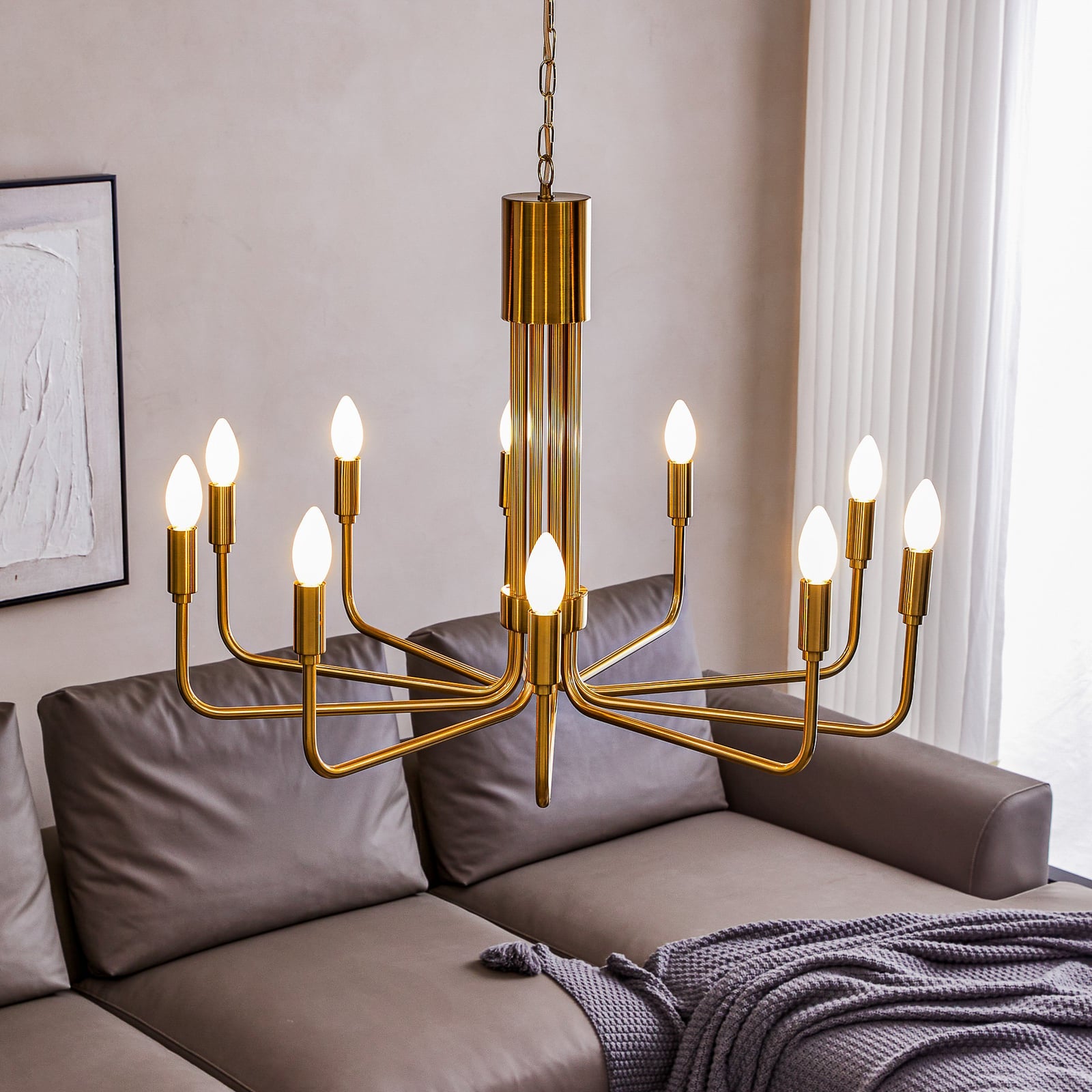 Lindby Kronleuchter Elanova Hängelampe 10-flg LED dimmbar messing Ø80cm 51,5cm - 4251911745856