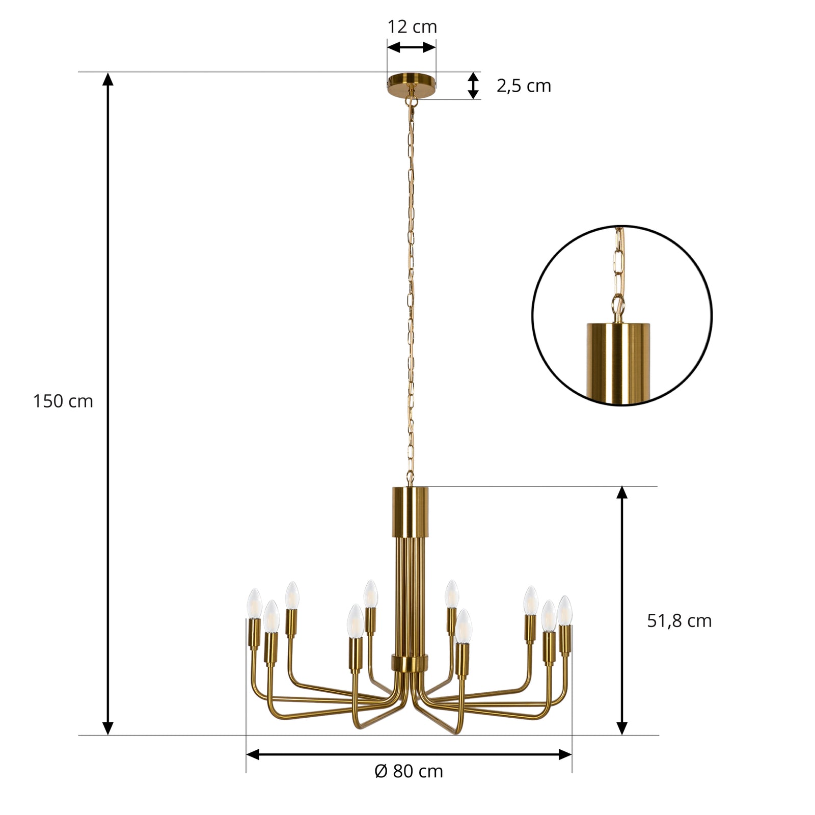 Lindby Kronleuchter Elanova Hängelampe 10-flg LED dimmbar messing Ø80cm 51,5cm - 4251911745856