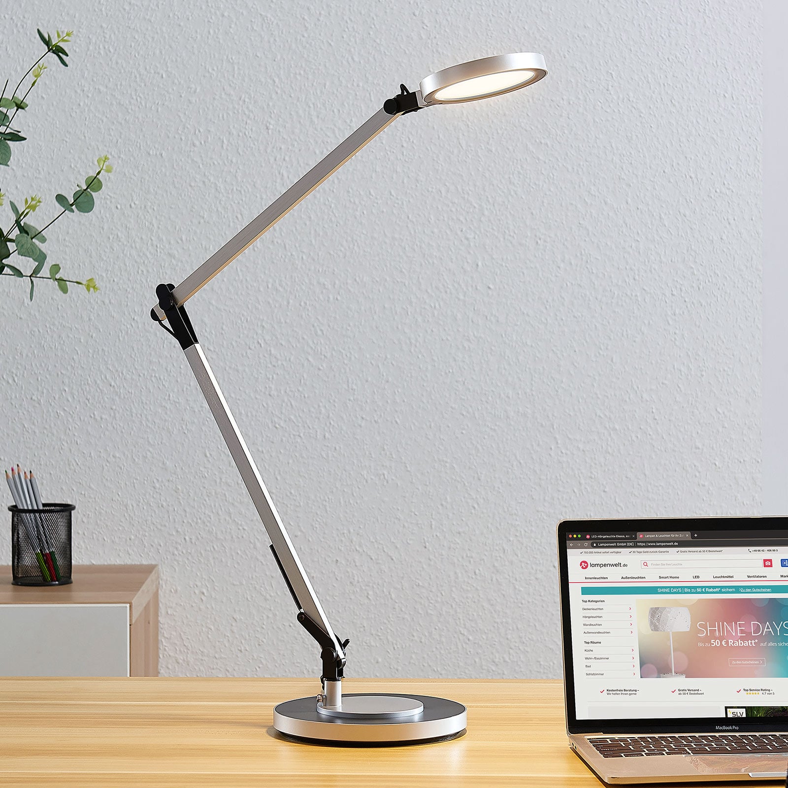 Lindby LED Tischlampe Rilana dimmbar höhenverstellbar silber schwarz 46,5cm - 4251096559484