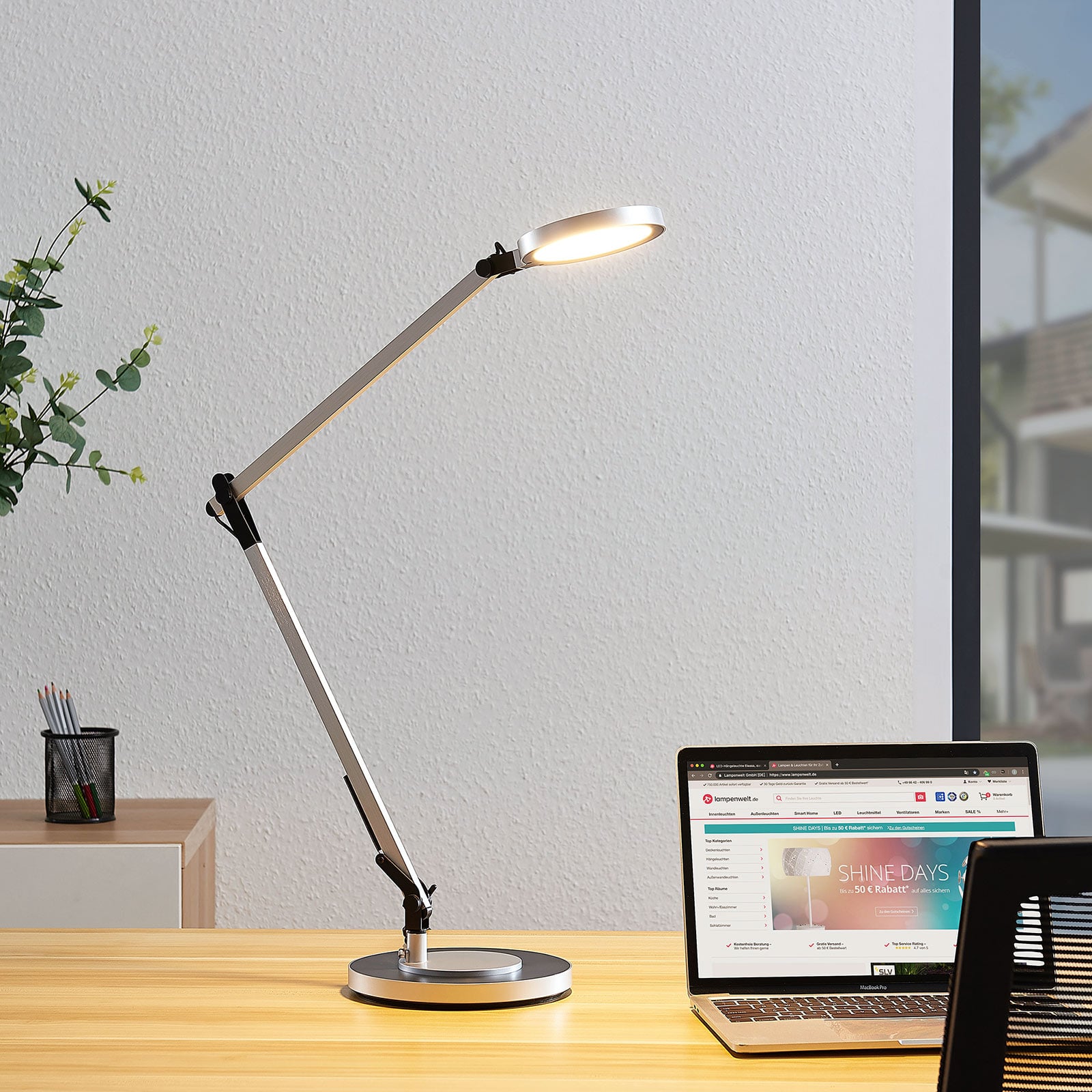 Lindby LED Tischlampe Rilana dimmbar höhenverstellbar silber schwarz 46,5cm - 4251096559484