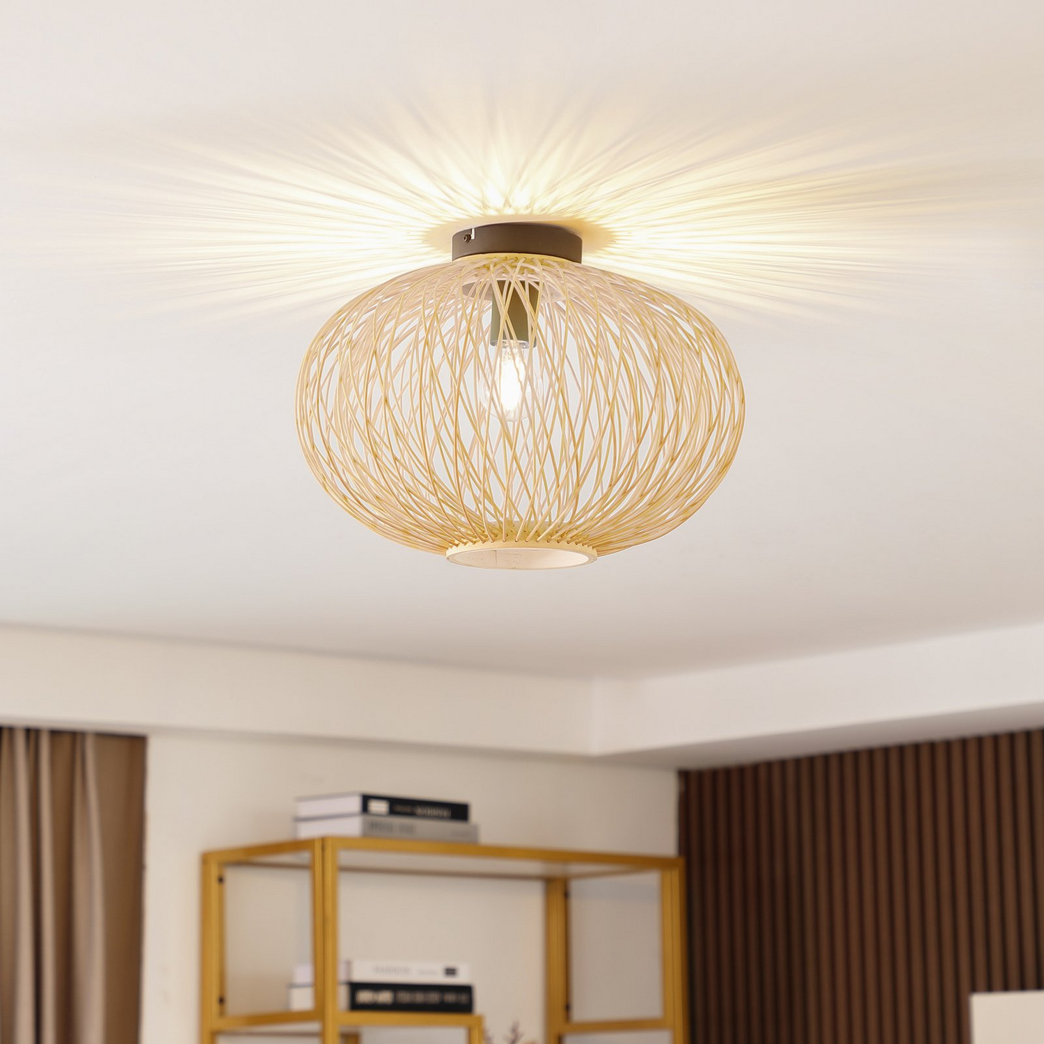 B-Ware Lindby Solvira Deckenlampe Deckenleuchte Deckenlicht Leuchte Bambusgeflecht Rund